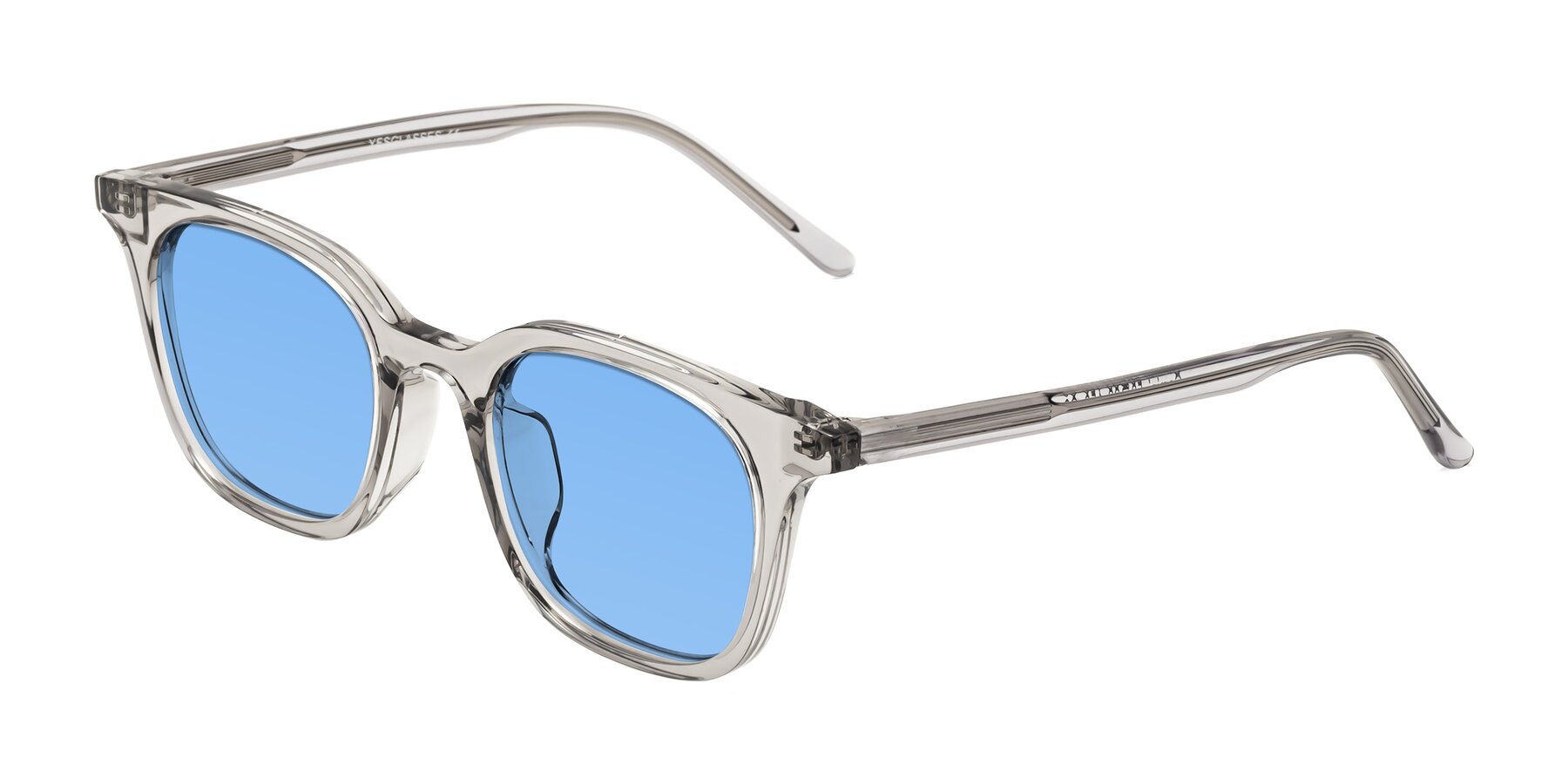 Angle of Gemini in Translucent Gray with Medium Blue Tinted Lenses