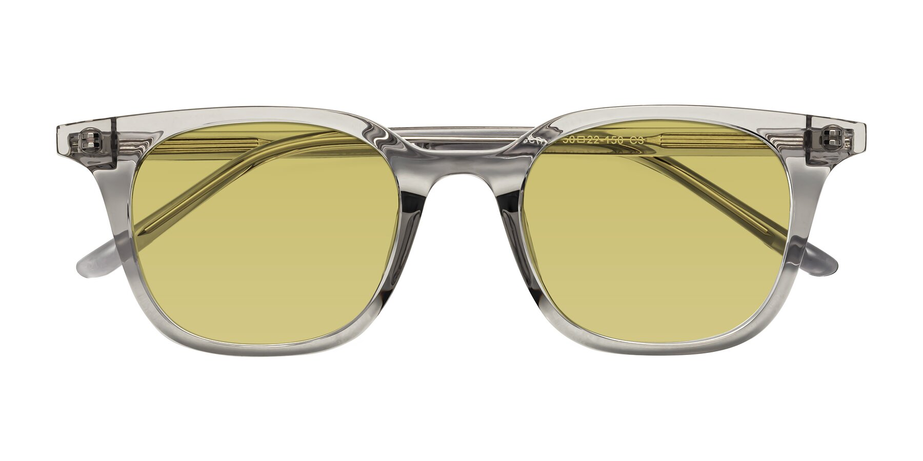 Folded Front of Gemini in Translucent Gray with Medium Champagne Tinted Lenses