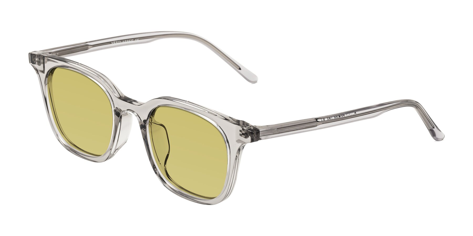 Angle of Gemini in Translucent Gray with Medium Champagne Tinted Lenses