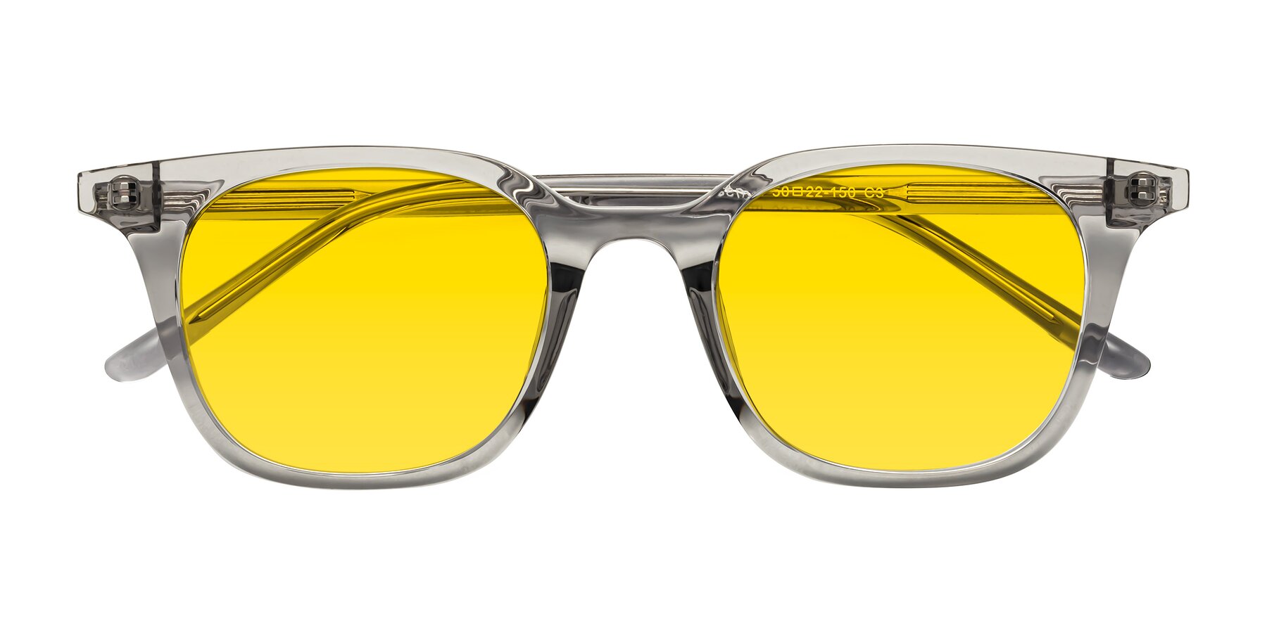 Folded Front of Gemini in Translucent Gray with Yellow Tinted Lenses