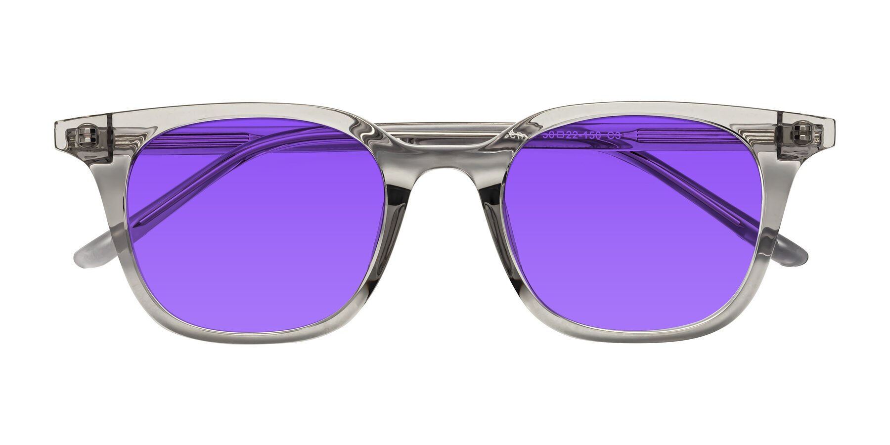 Folded Front of Gemini in Translucent Gray with Purple Tinted Lenses