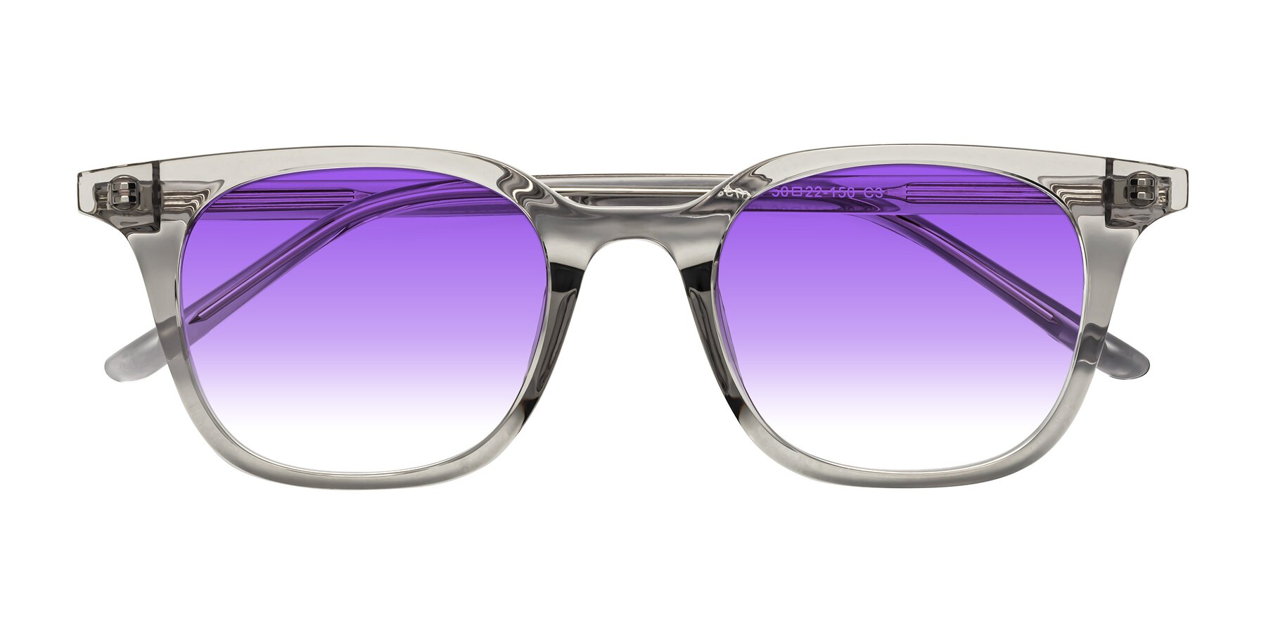 Folded Front of Gemini in Translucent Gray with Purple Gradient Lenses