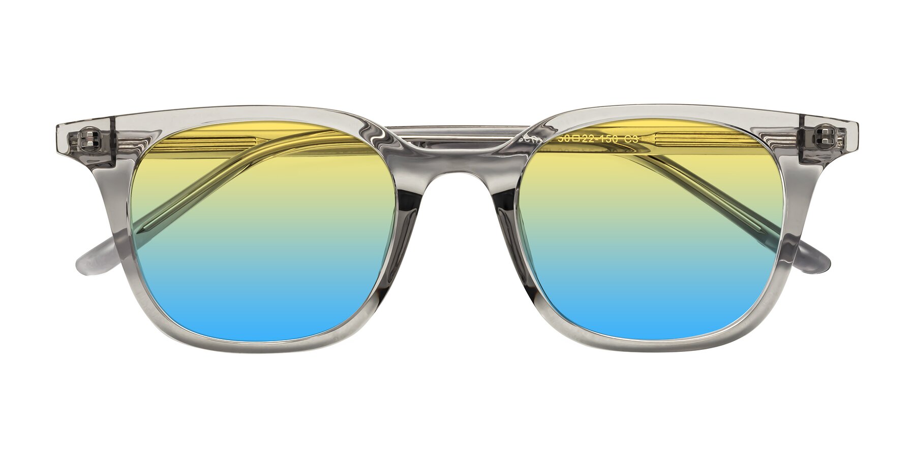 Folded Front of Gemini in Translucent Gray with Yellow / Blue Gradient Lenses