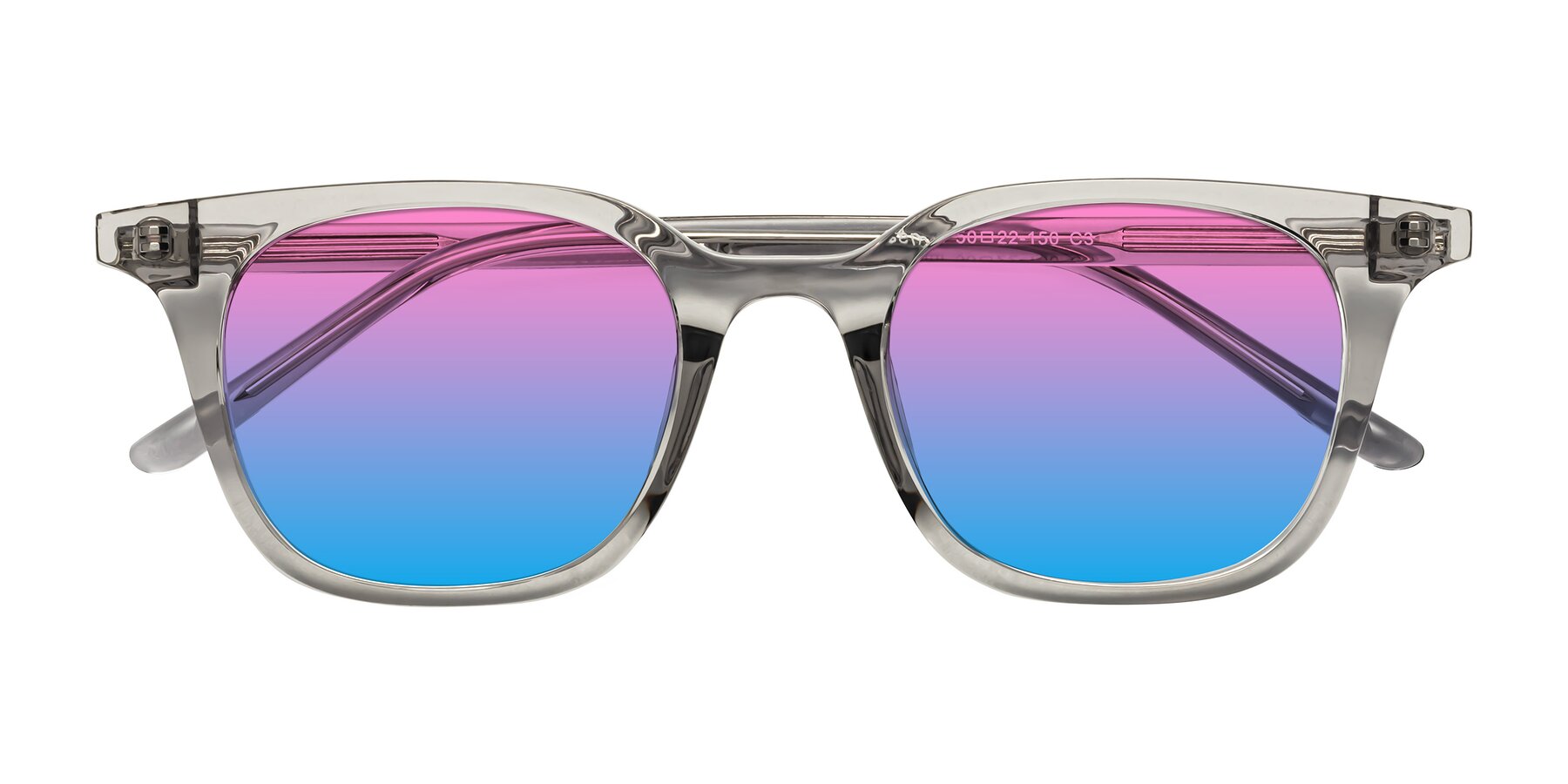 Folded Front of Gemini in Translucent Gray with Pink / Blue Gradient Lenses