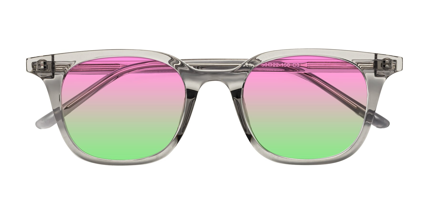 Folded Front of Gemini in Translucent Gray with Pink / Green Gradient Lenses