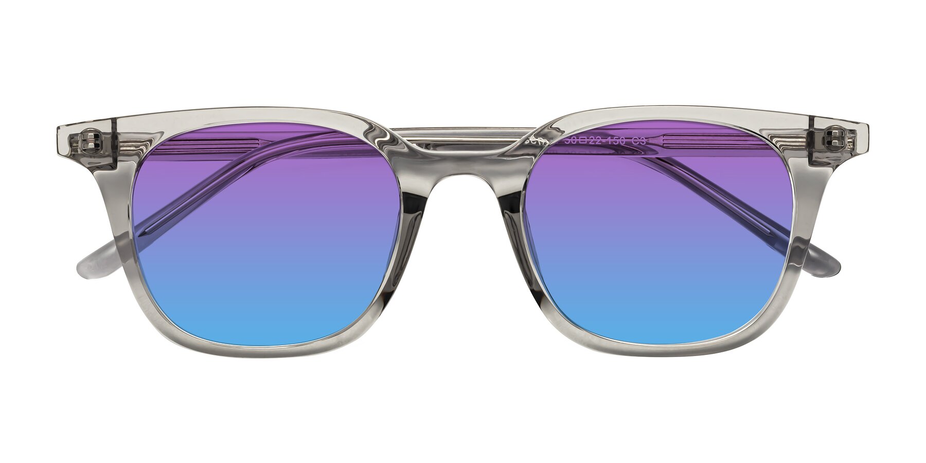 Folded Front of Gemini in Translucent Gray with Purple / Blue Gradient Lenses