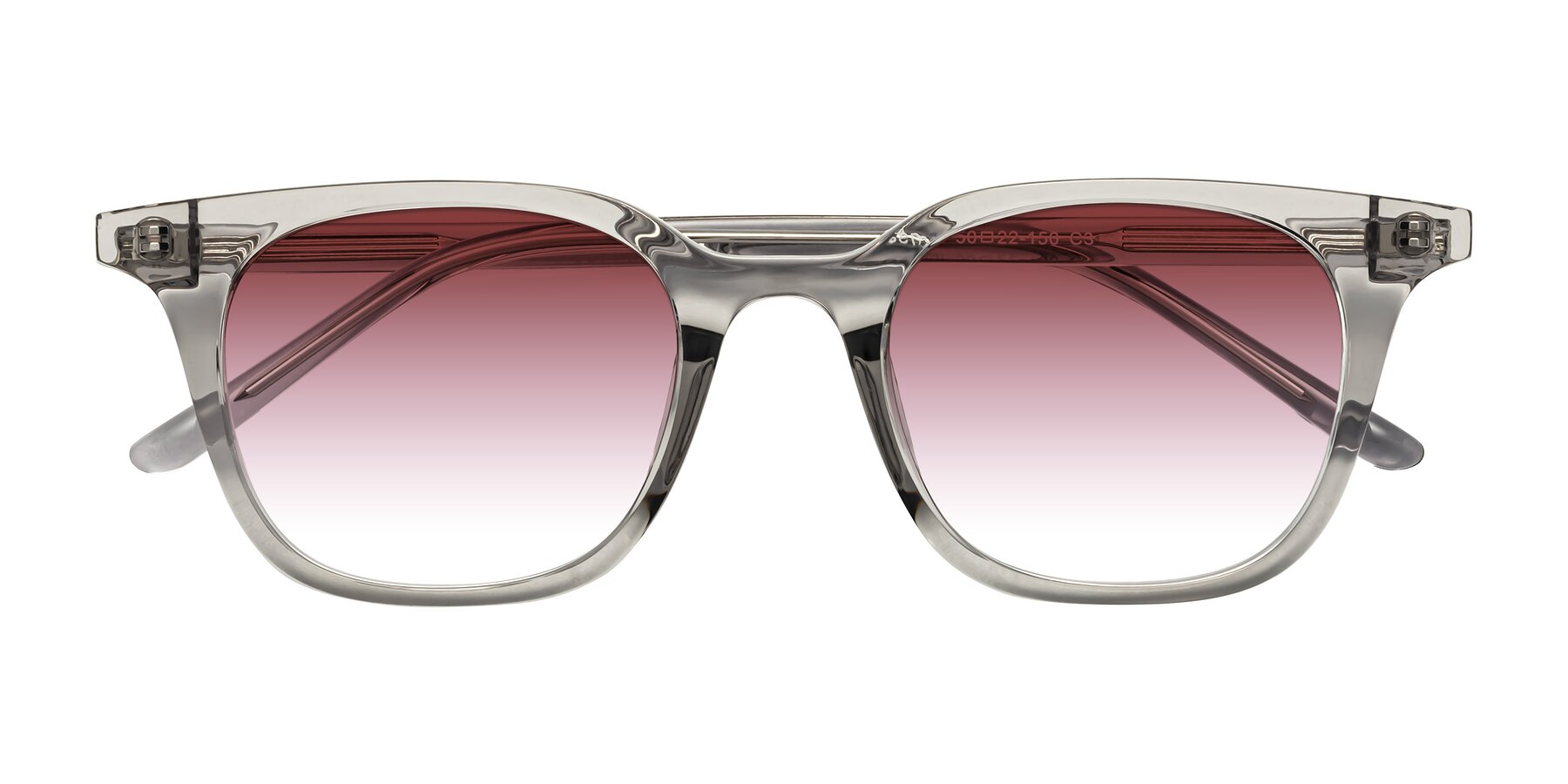 Folded Front of Gemini in Translucent Gray with Garnet Gradient Lenses