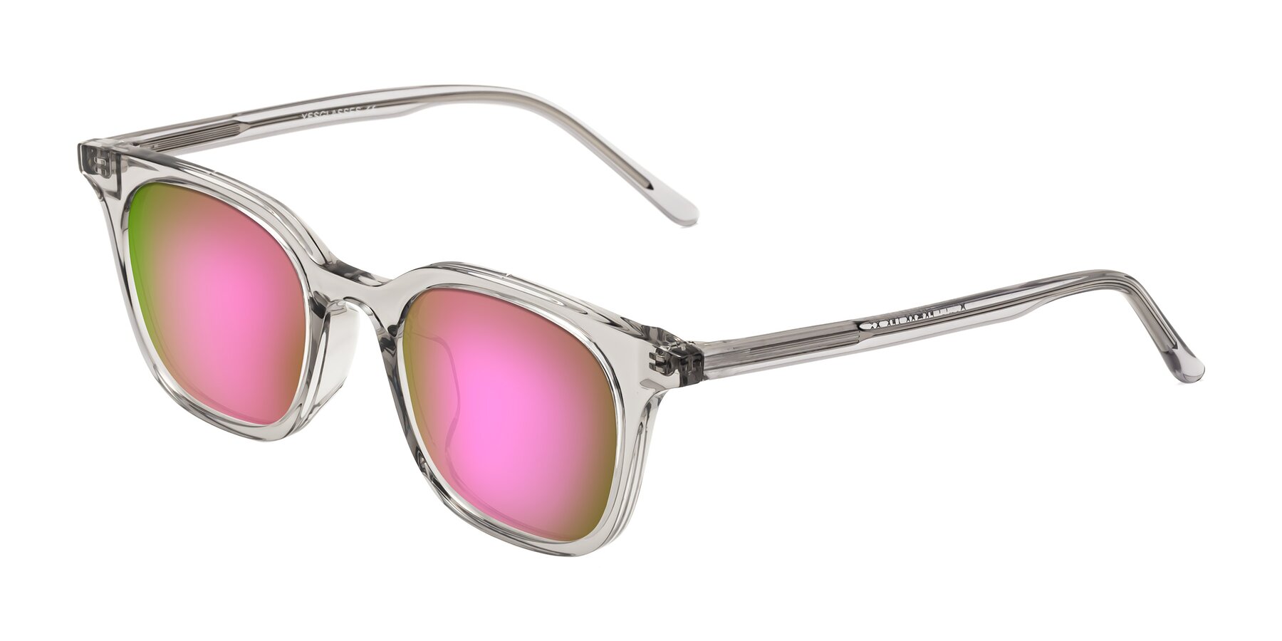 Angle of Gemini in Translucent Gray with Pink Mirrored Lenses