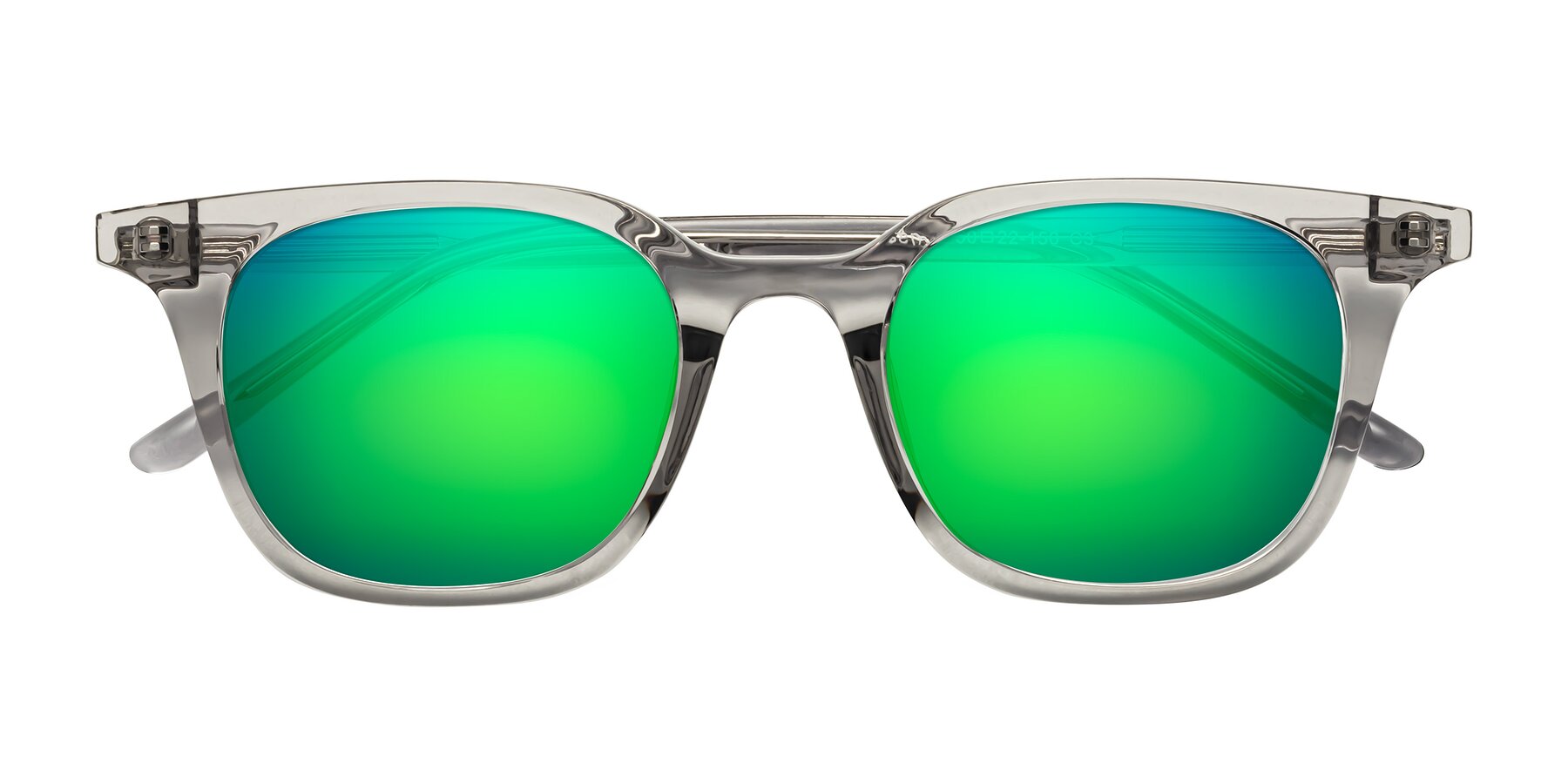 Folded Front of Gemini in Translucent Gray with Green Mirrored Lenses