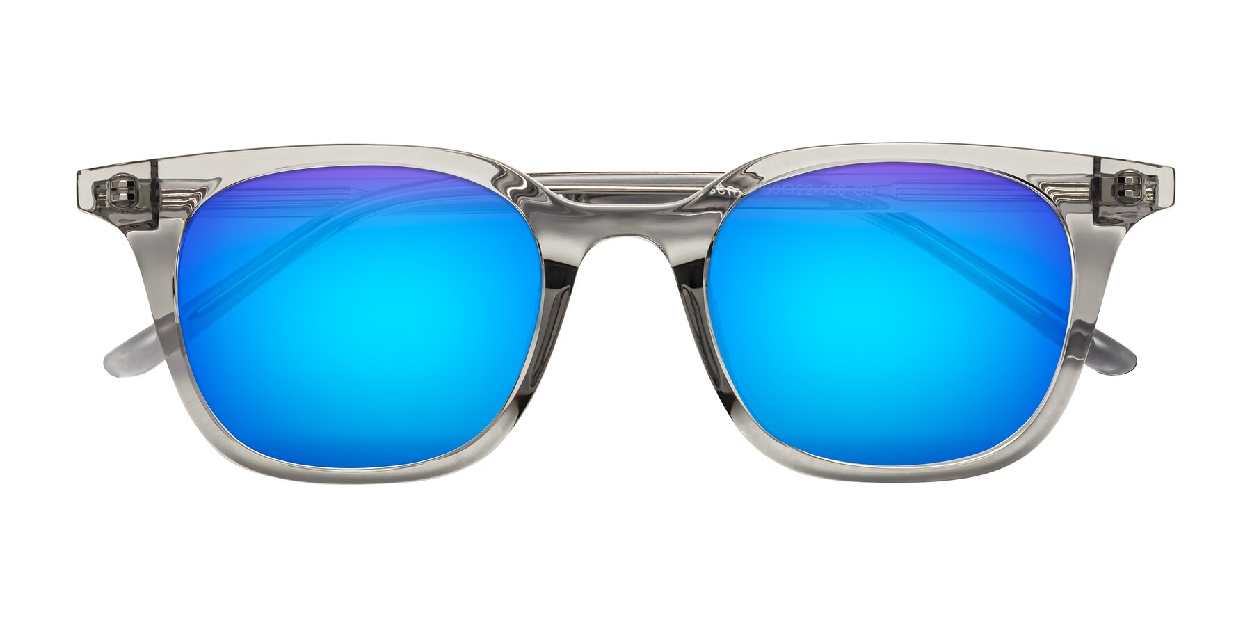Folded Front of Gemini in Translucent Gray with Blue Mirrored Lenses