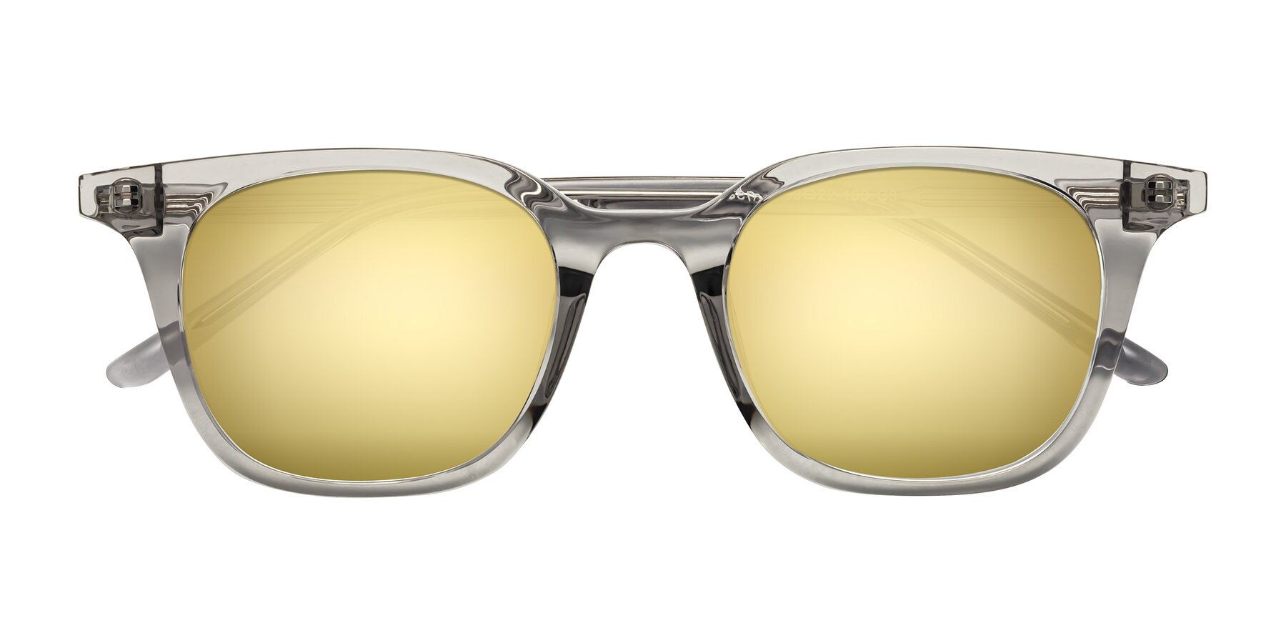 Folded Front of Gemini in Translucent Gray with Gold Mirrored Lenses