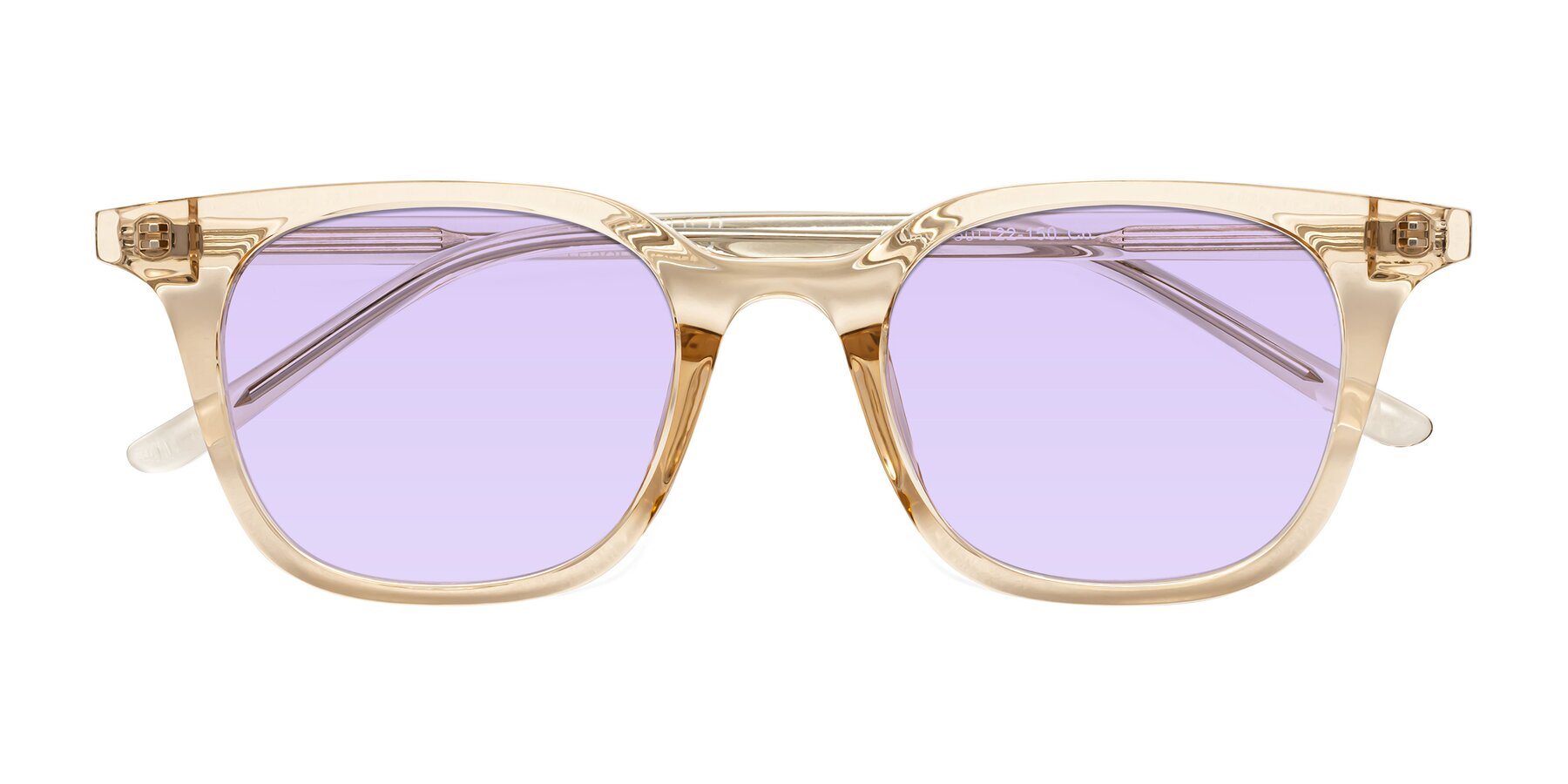 Folded Front of Gemini in Champagne with Light Purple Tinted Lenses