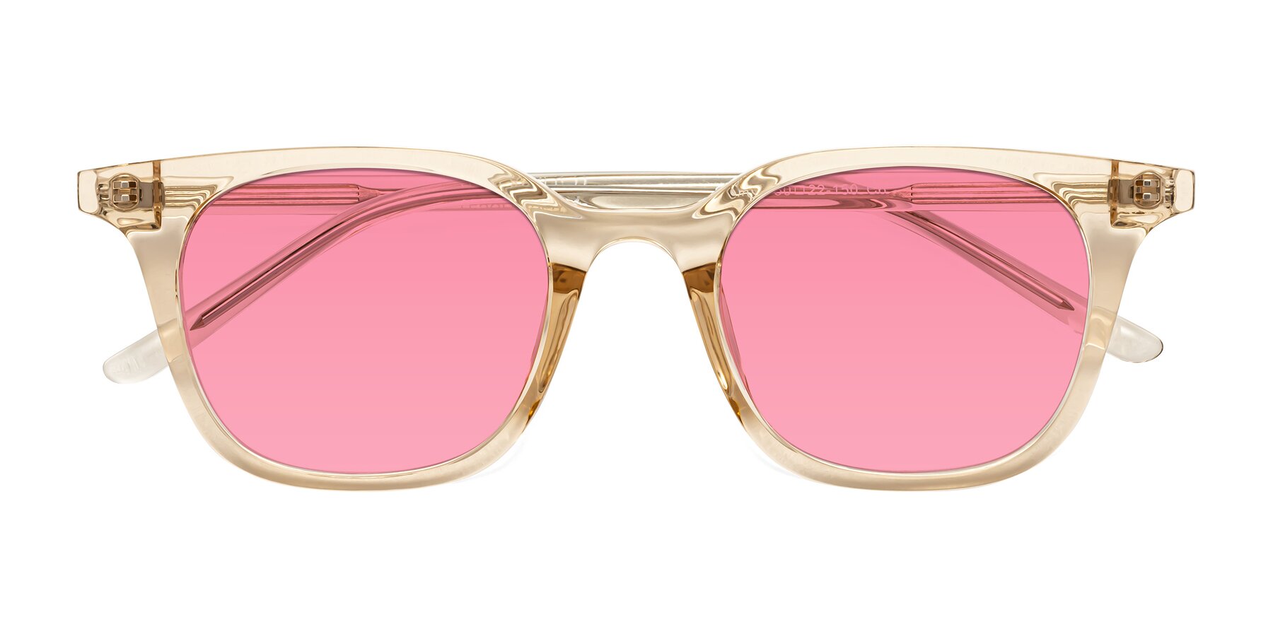 Folded Front of Gemini in Champagne with Pink Tinted Lenses