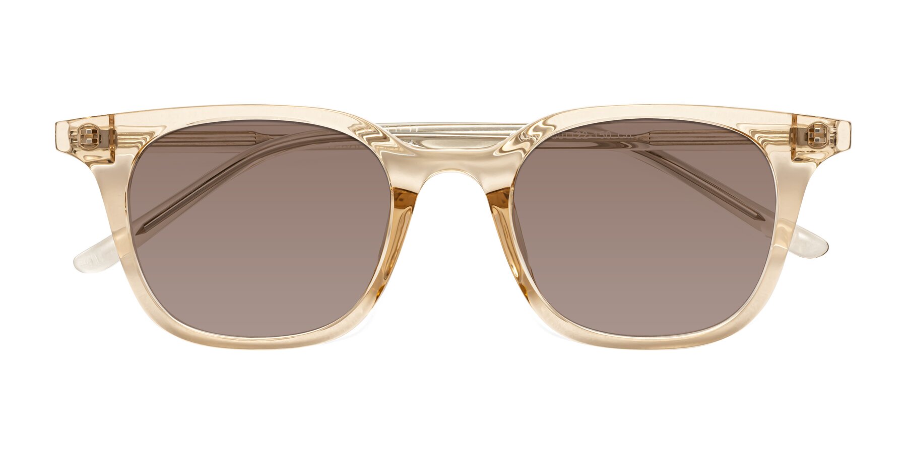 Folded Front of Gemini in Champagne with Medium Brown Tinted Lenses
