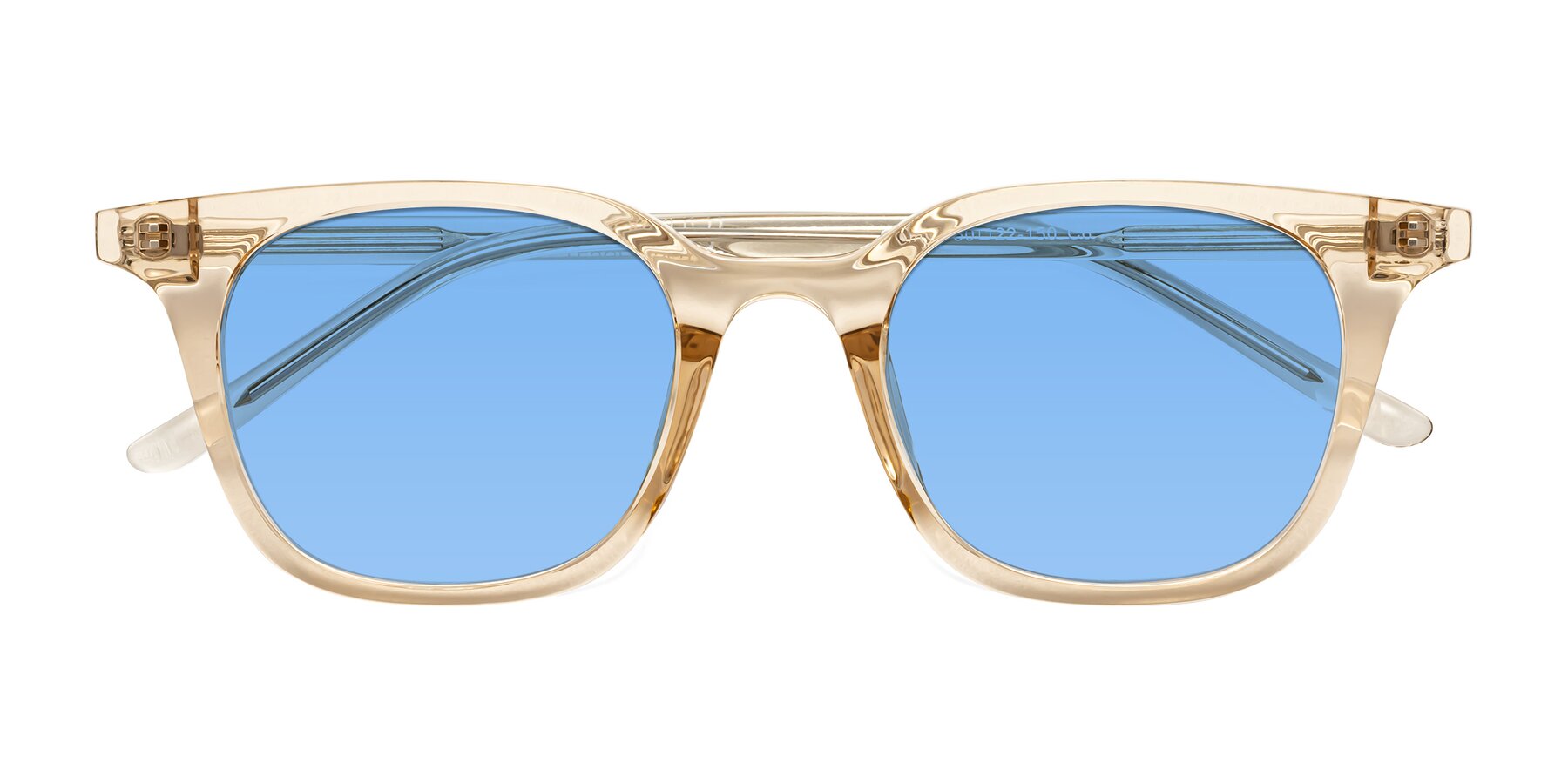 Folded Front of Gemini in Champagne with Medium Blue Tinted Lenses
