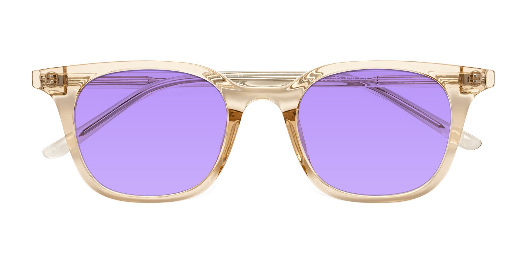Folded Front of Gemini in Champagne with Medium Purple Tinted Lenses