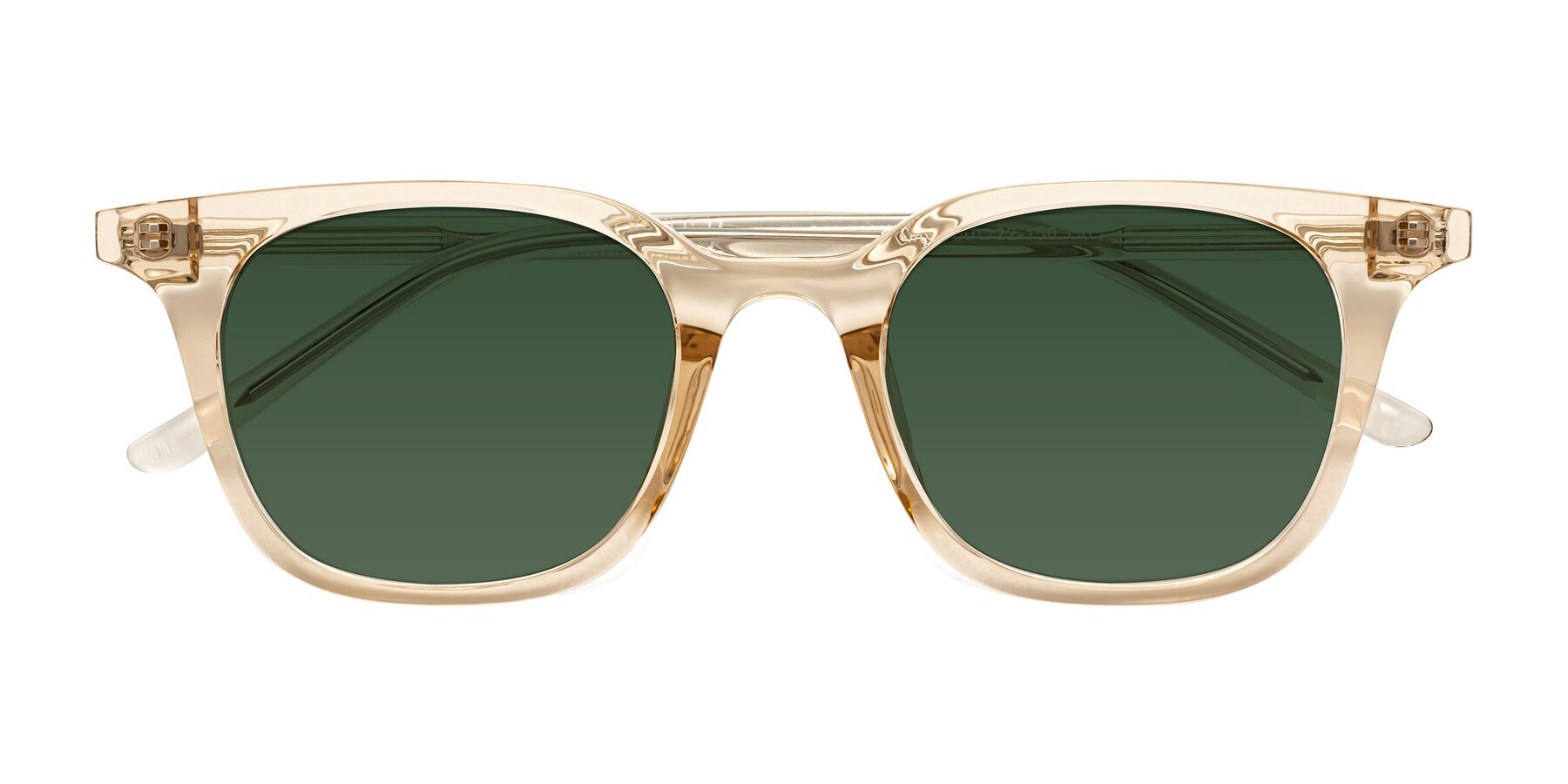 Folded Front of Gemini in Champagne with Green Tinted Lenses