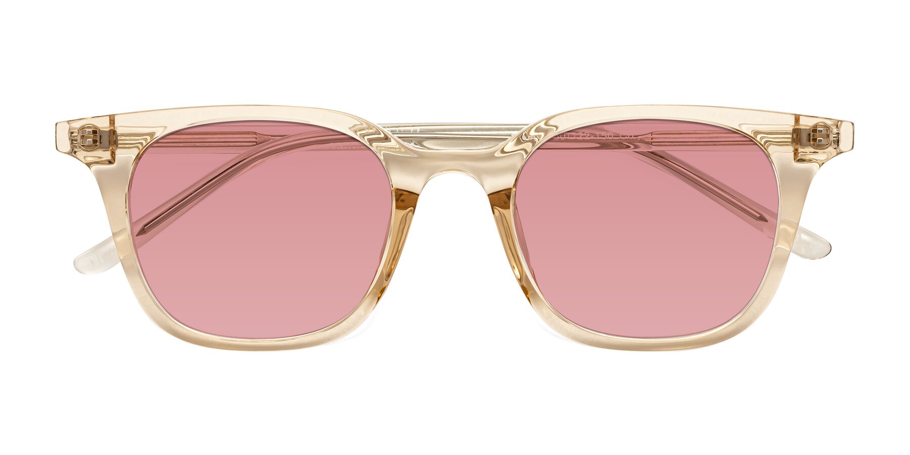 Folded Front of Gemini in Champagne with Medium Garnet Tinted Lenses
