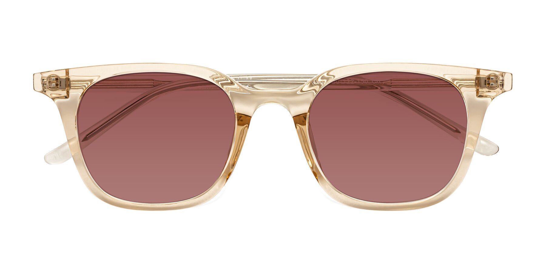 Folded Front of Gemini in Champagne with Garnet Tinted Lenses