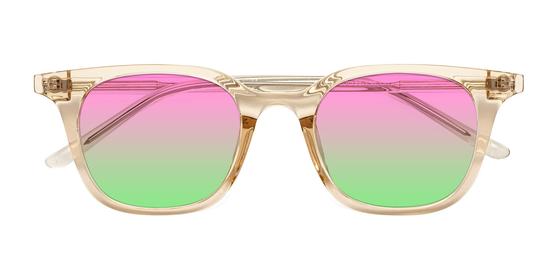 Folded Front of Gemini in Champagne with Pink / Green Gradient Lenses