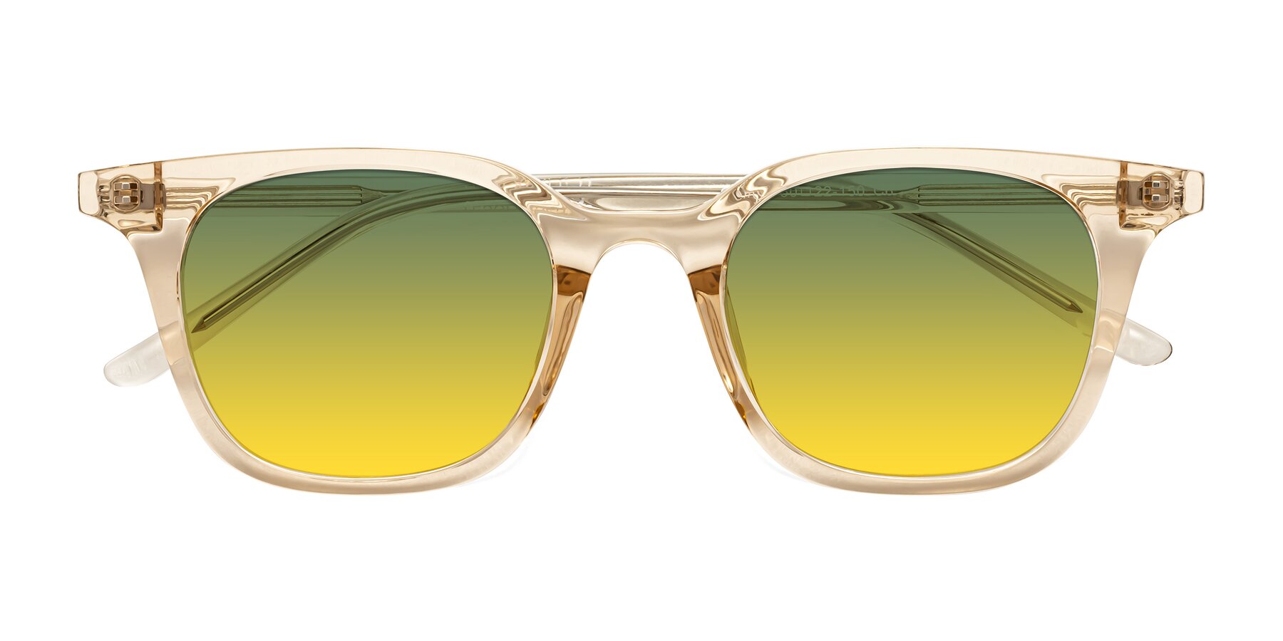 Folded Front of Gemini in Champagne with Green / Yellow Gradient Lenses