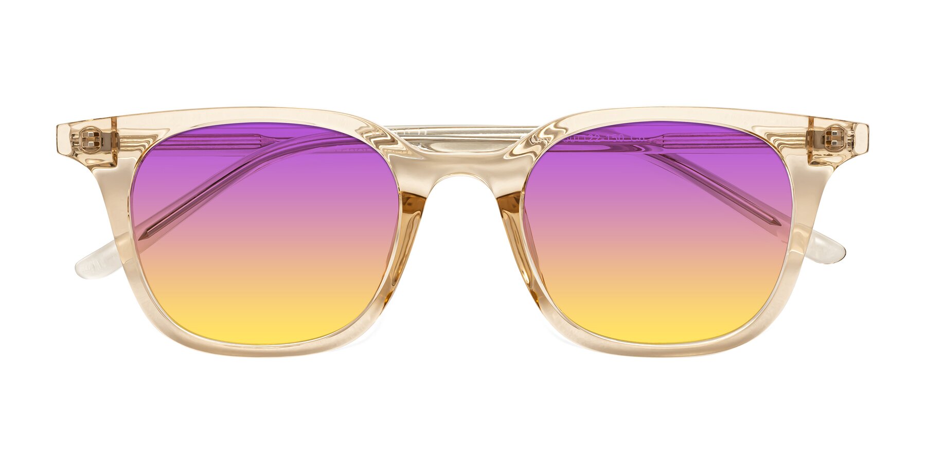 Folded Front of Gemini in Champagne with Purple / Yellow Gradient Lenses