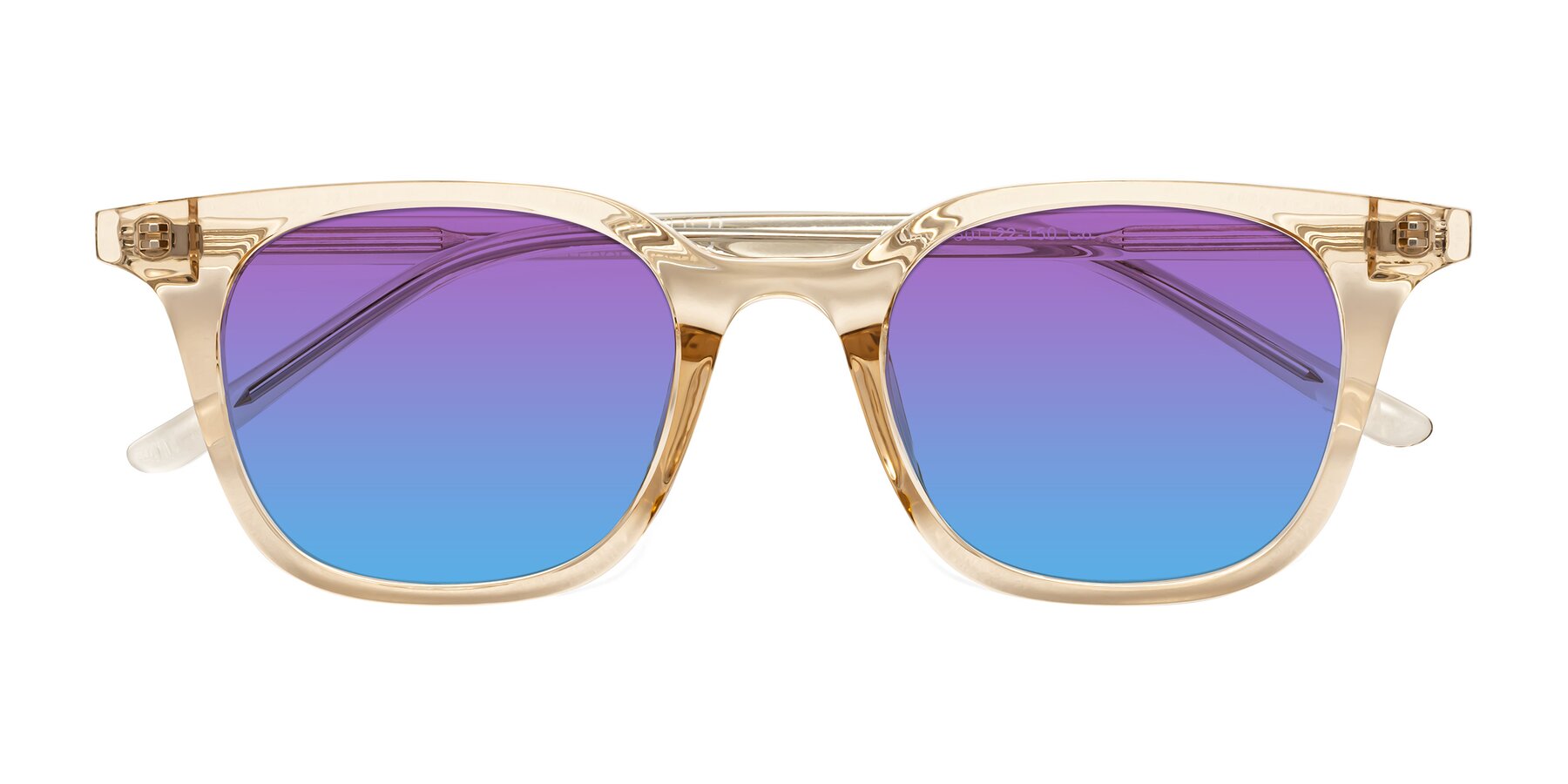 Folded Front of Gemini in Champagne with Purple / Blue Gradient Lenses