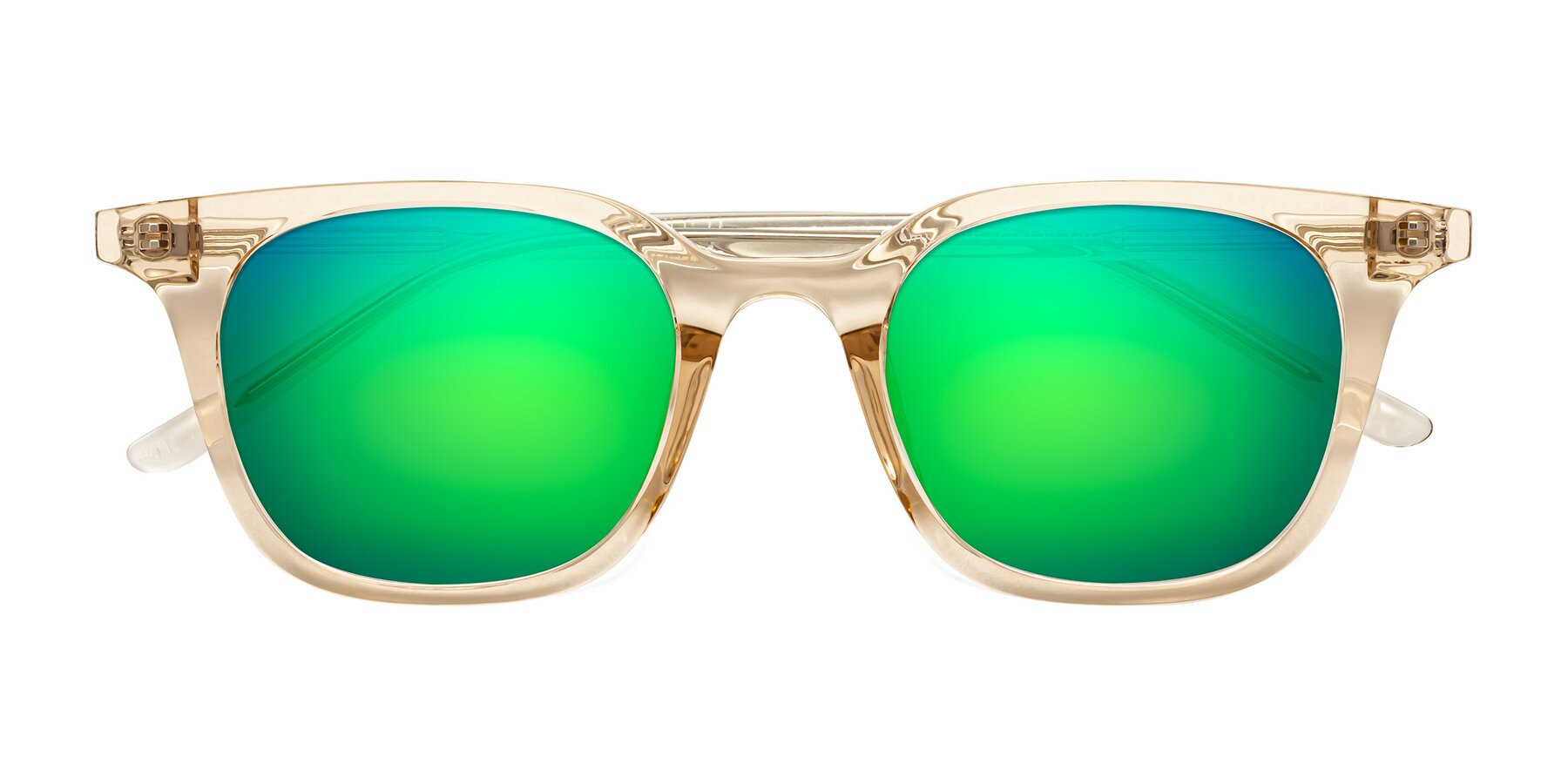 Folded Front of Gemini in Champagne with Green Mirrored Lenses