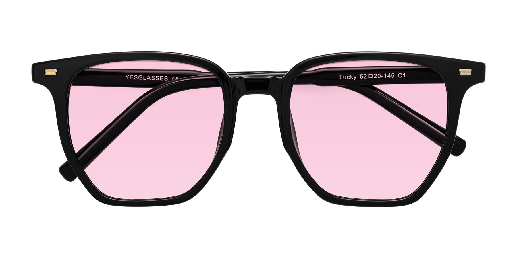 Folded Front of Lucky in Black with Light Pink Tinted Lenses