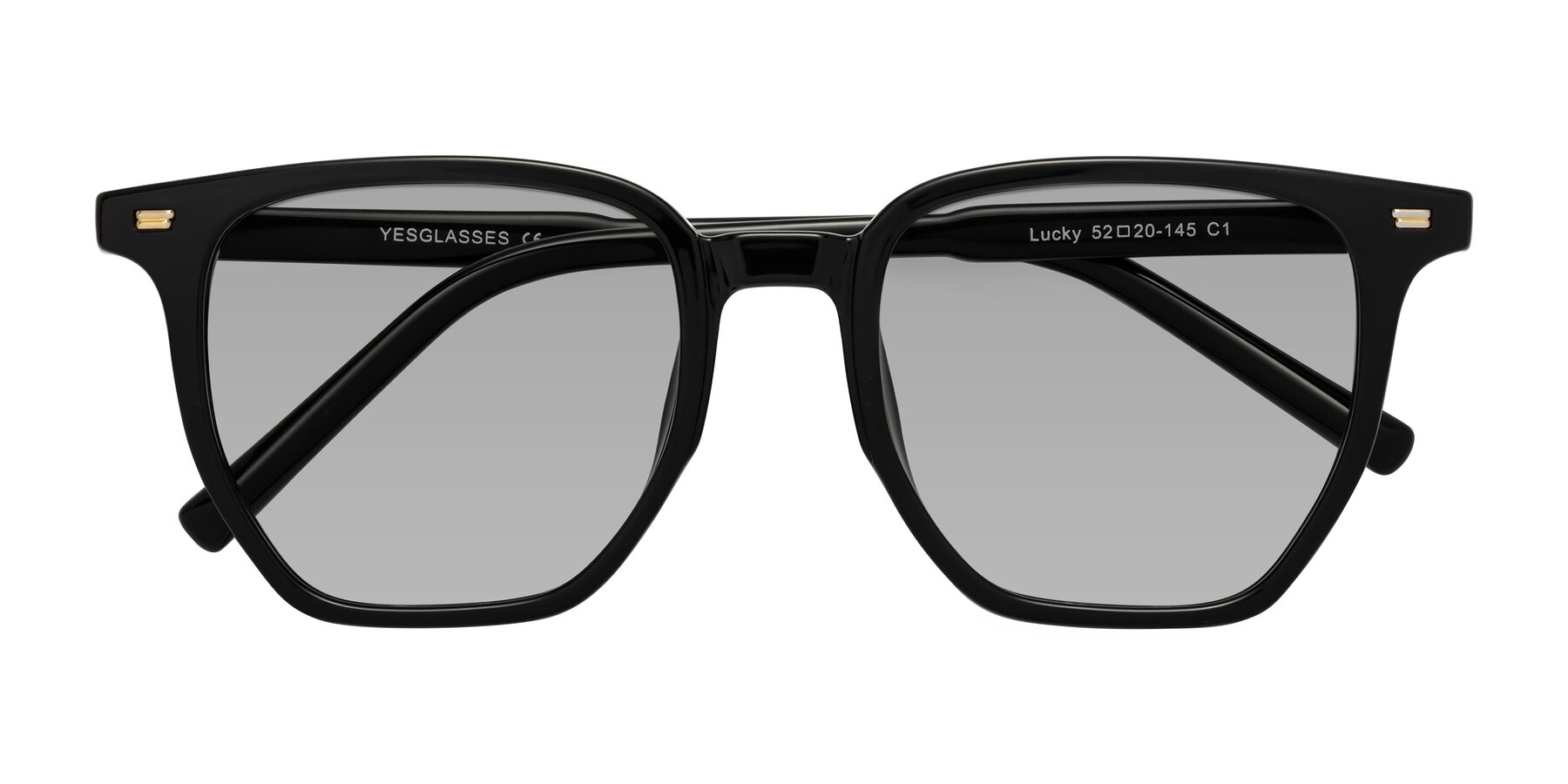 Folded Front of Lucky in Black with Light Gray Tinted Lenses