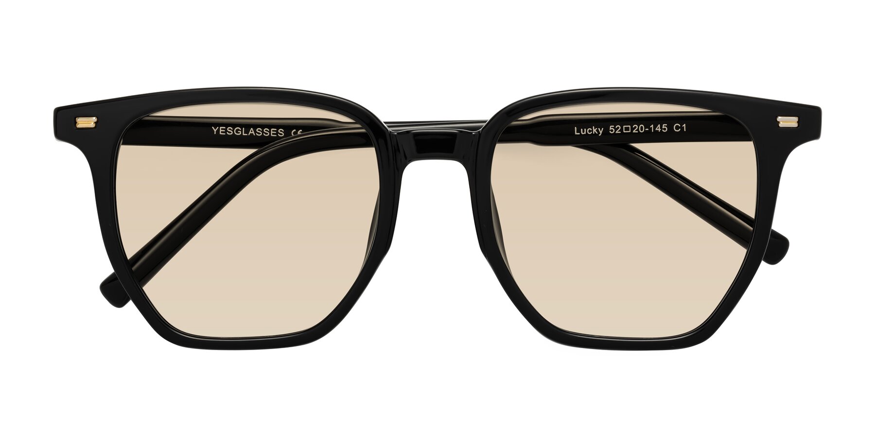 Folded Front of Lucky in Black with Light Brown Tinted Lenses