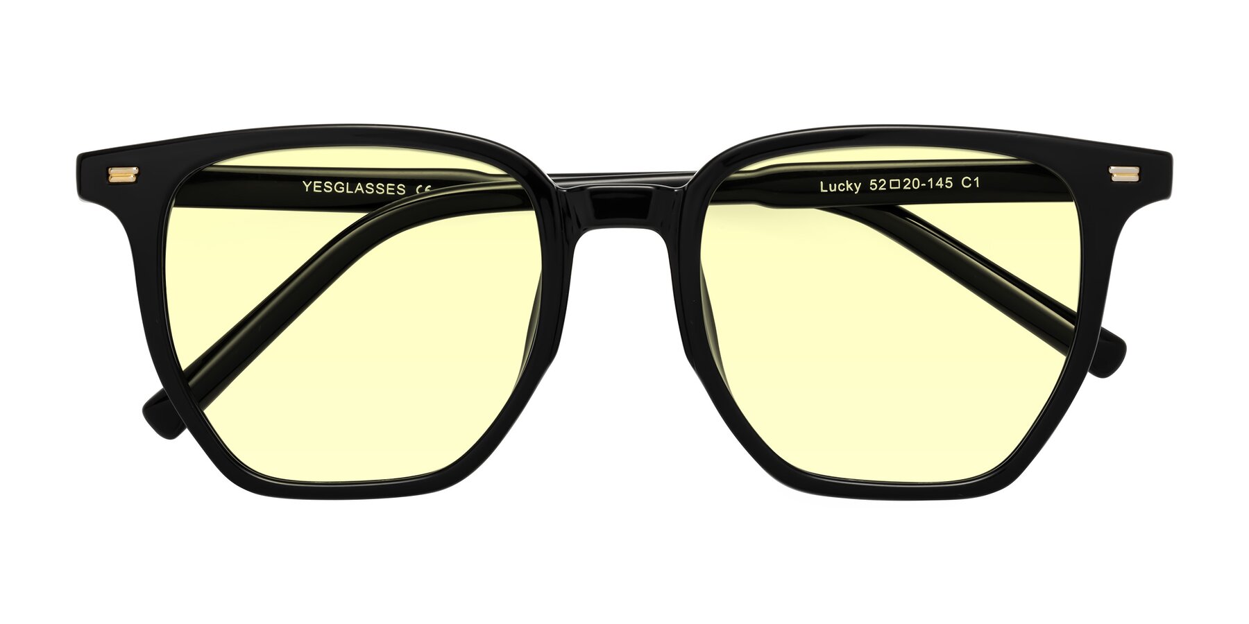 Folded Front of Lucky in Black with Light Yellow Tinted Lenses