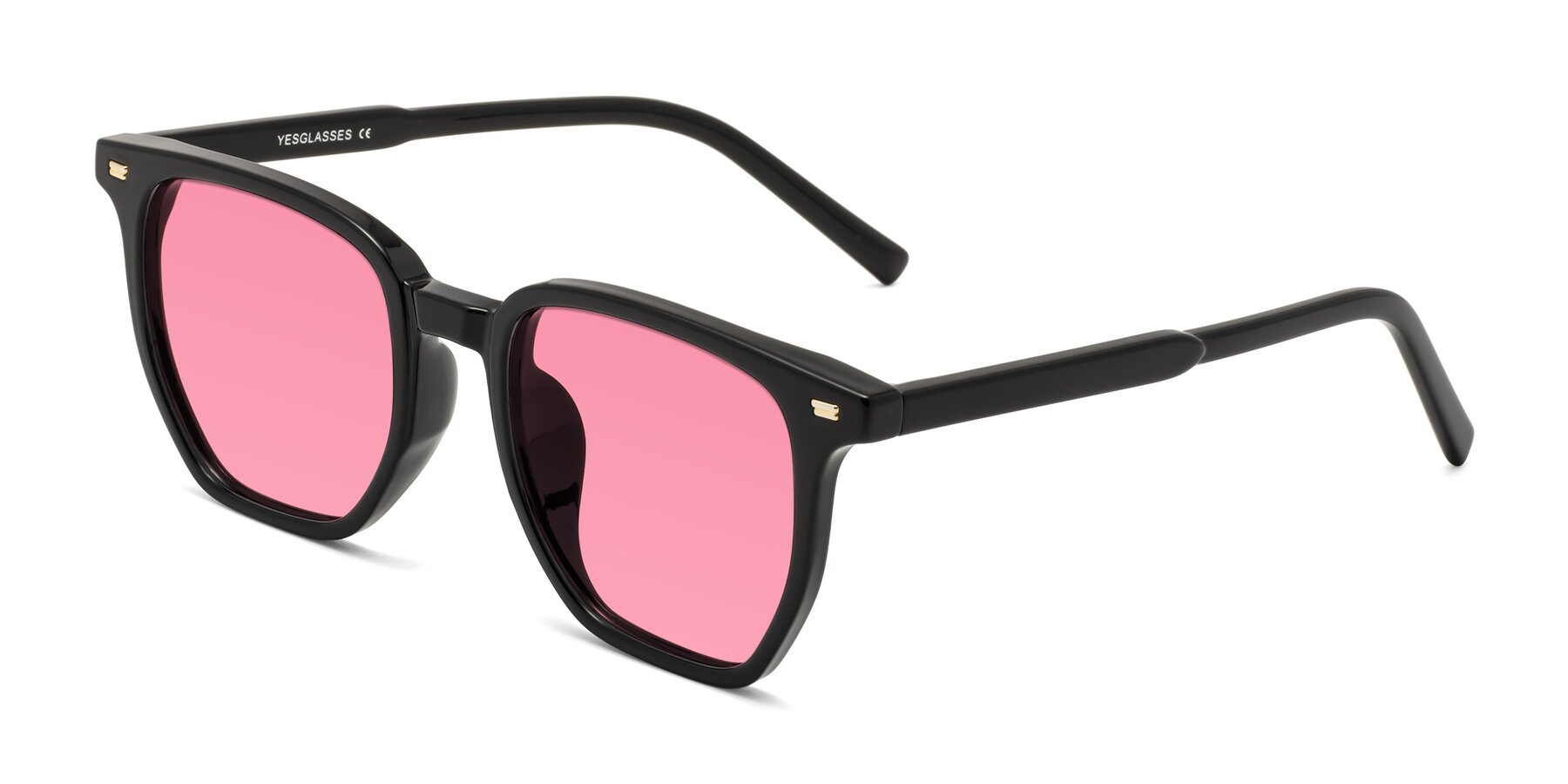 Angle of Lucky in Black with Pink Tinted Lenses