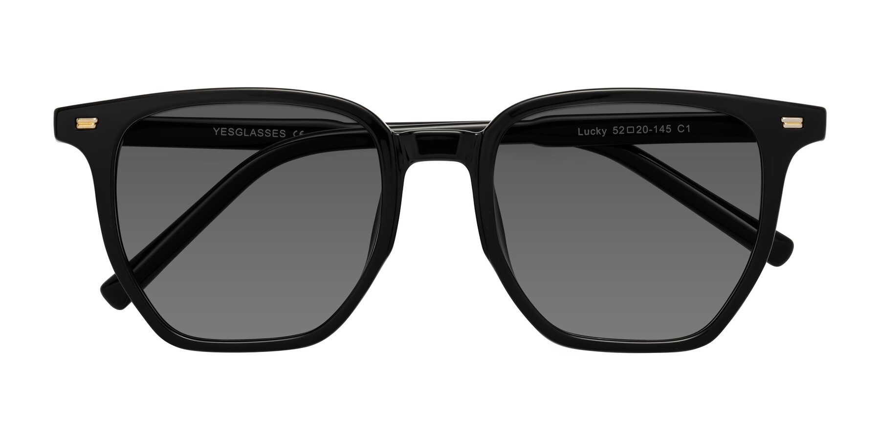 Folded Front of Lucky in Black with Medium Gray Tinted Lenses