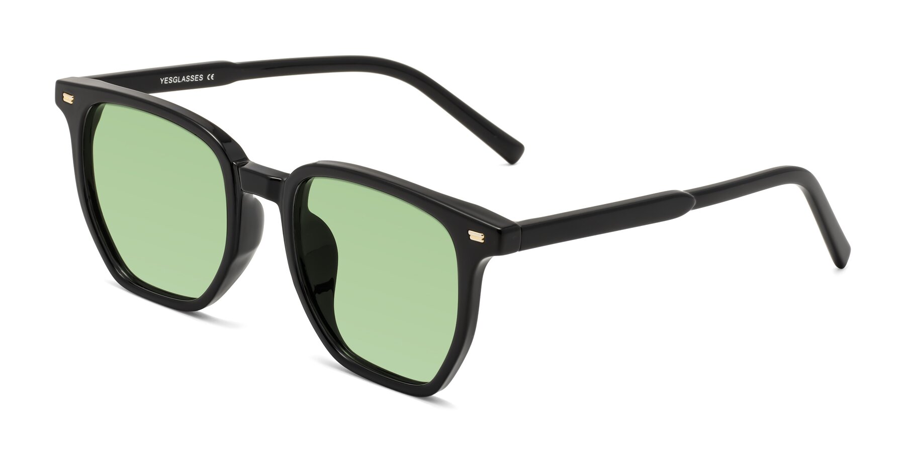 Angle of Lucky in Black with Medium Green Tinted Lenses