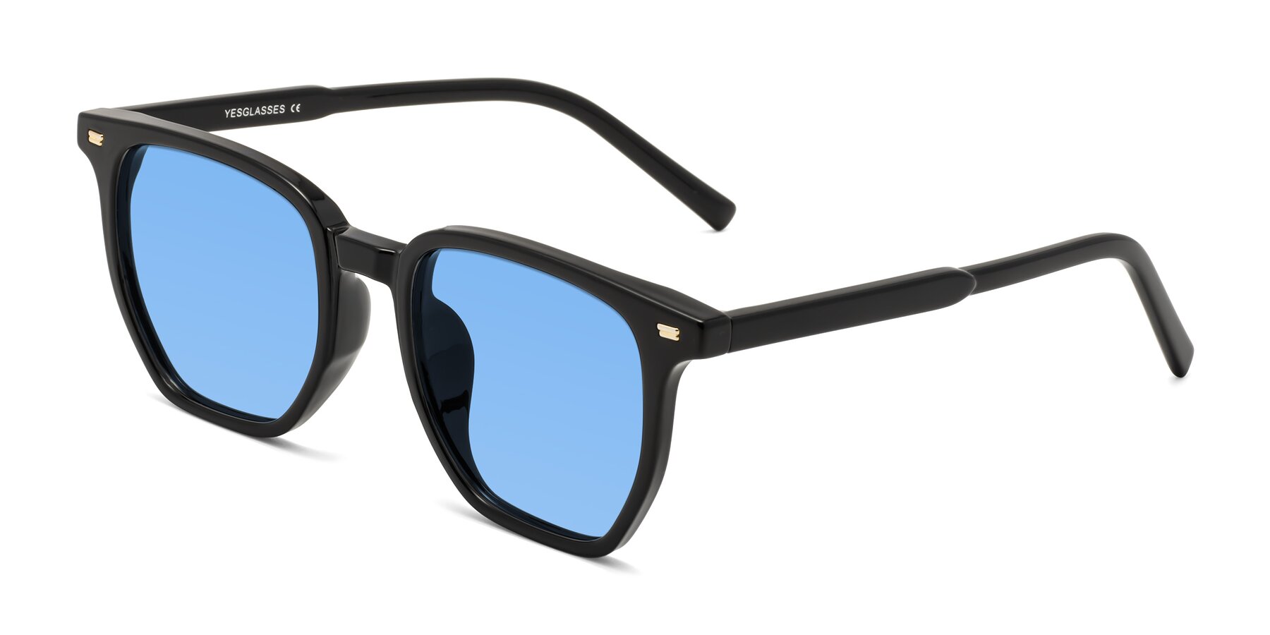 Angle of Lucky in Black with Medium Blue Tinted Lenses