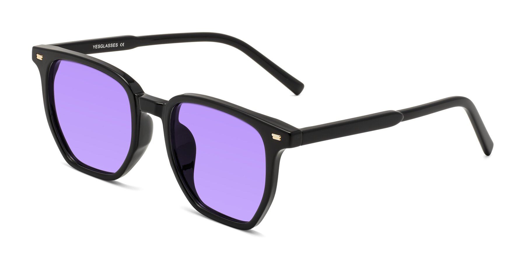 Angle of Lucky in Black with Medium Purple Tinted Lenses