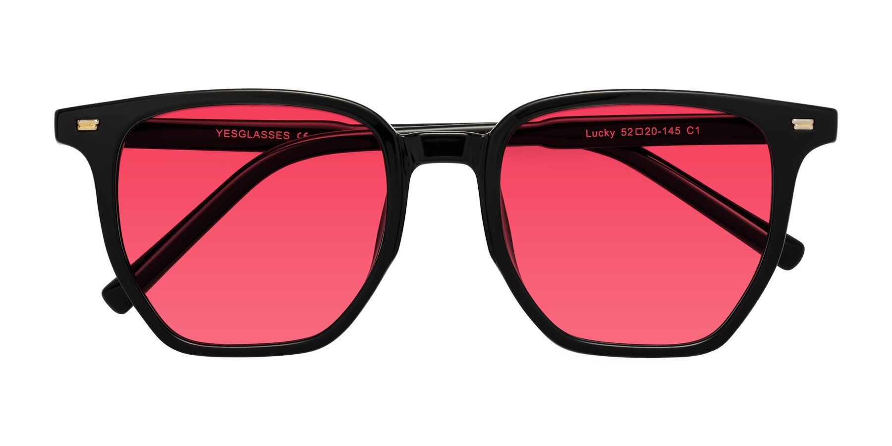 Folded Front of Lucky in Black with Red Tinted Lenses