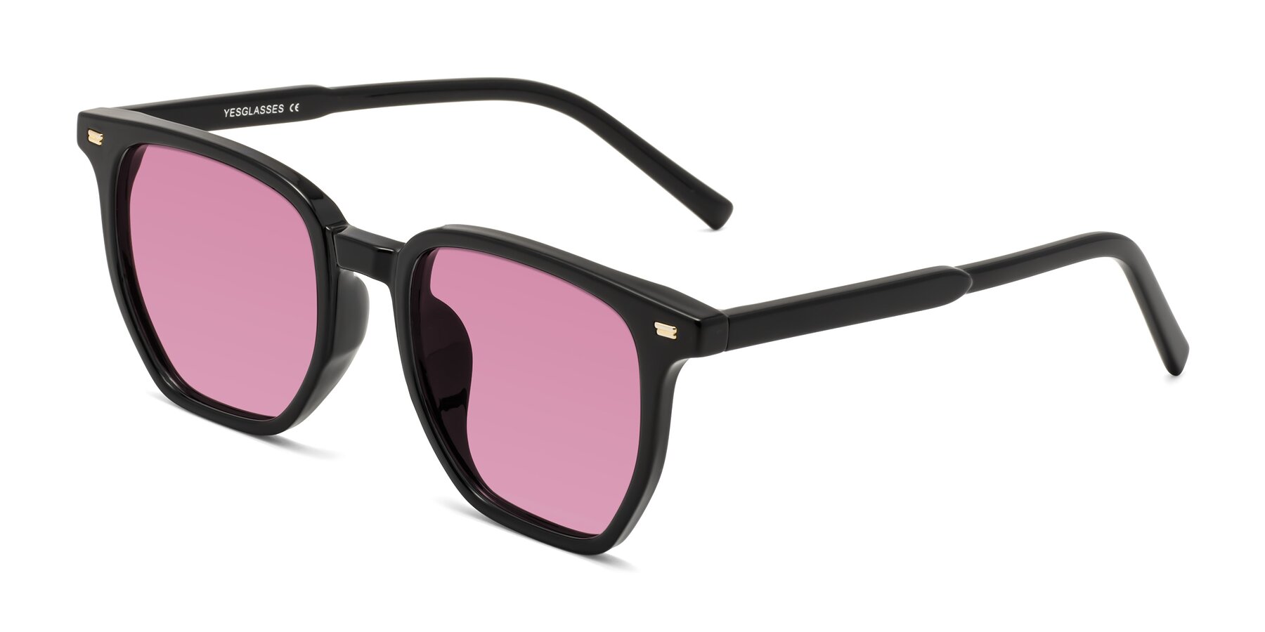 Angle of Lucky in Black with Medium Wine Tinted Lenses