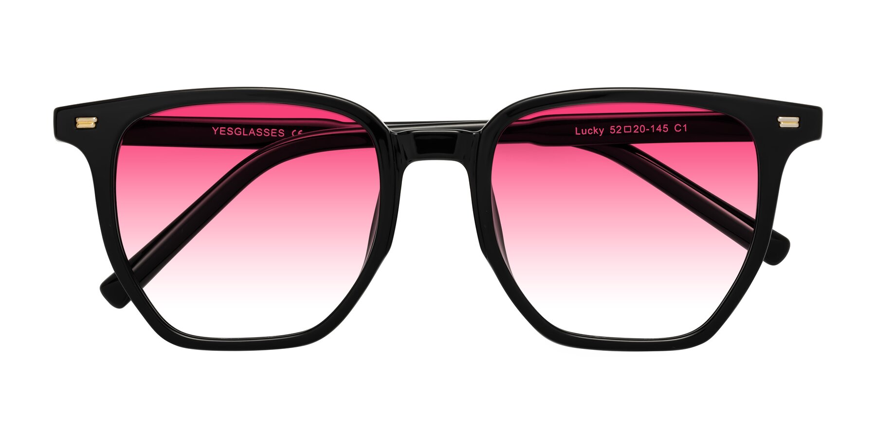 Folded Front of Lucky in Black with Pink Gradient Lenses