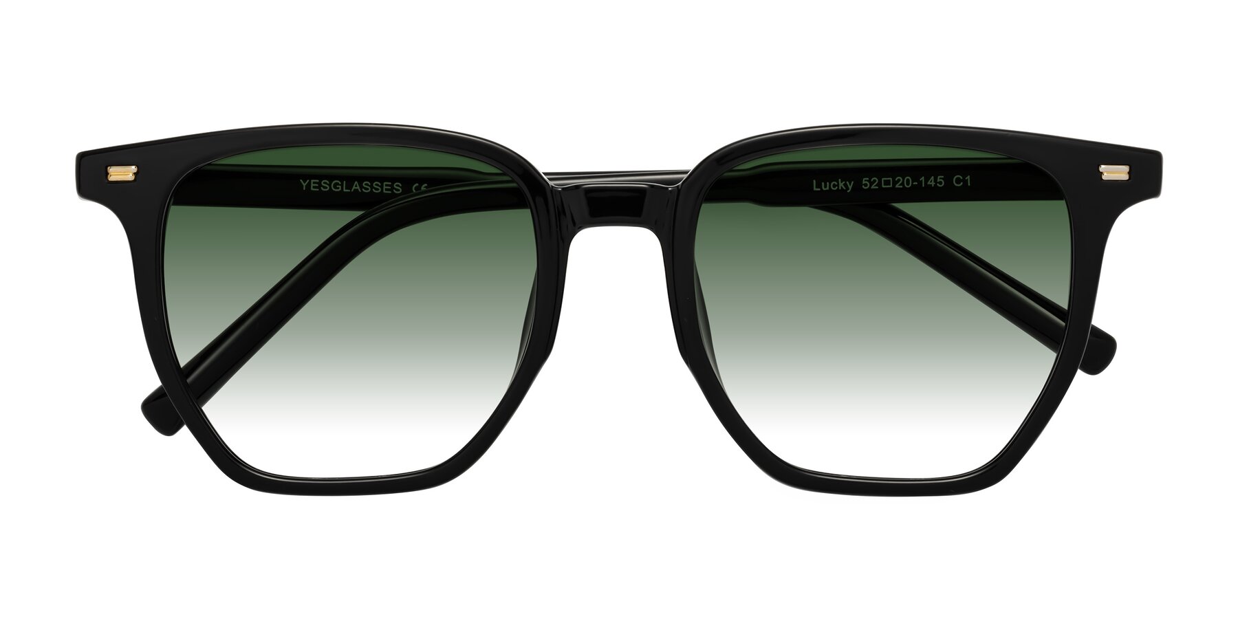 Folded Front of Lucky in Black with Green Gradient Lenses