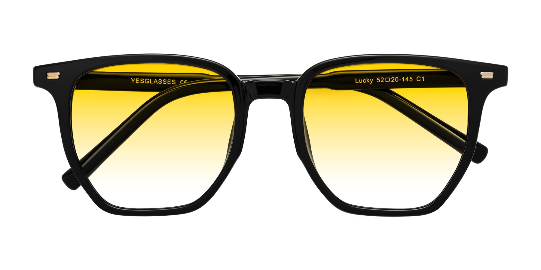 Folded Front of Lucky in Black with Yellow Gradient Lenses