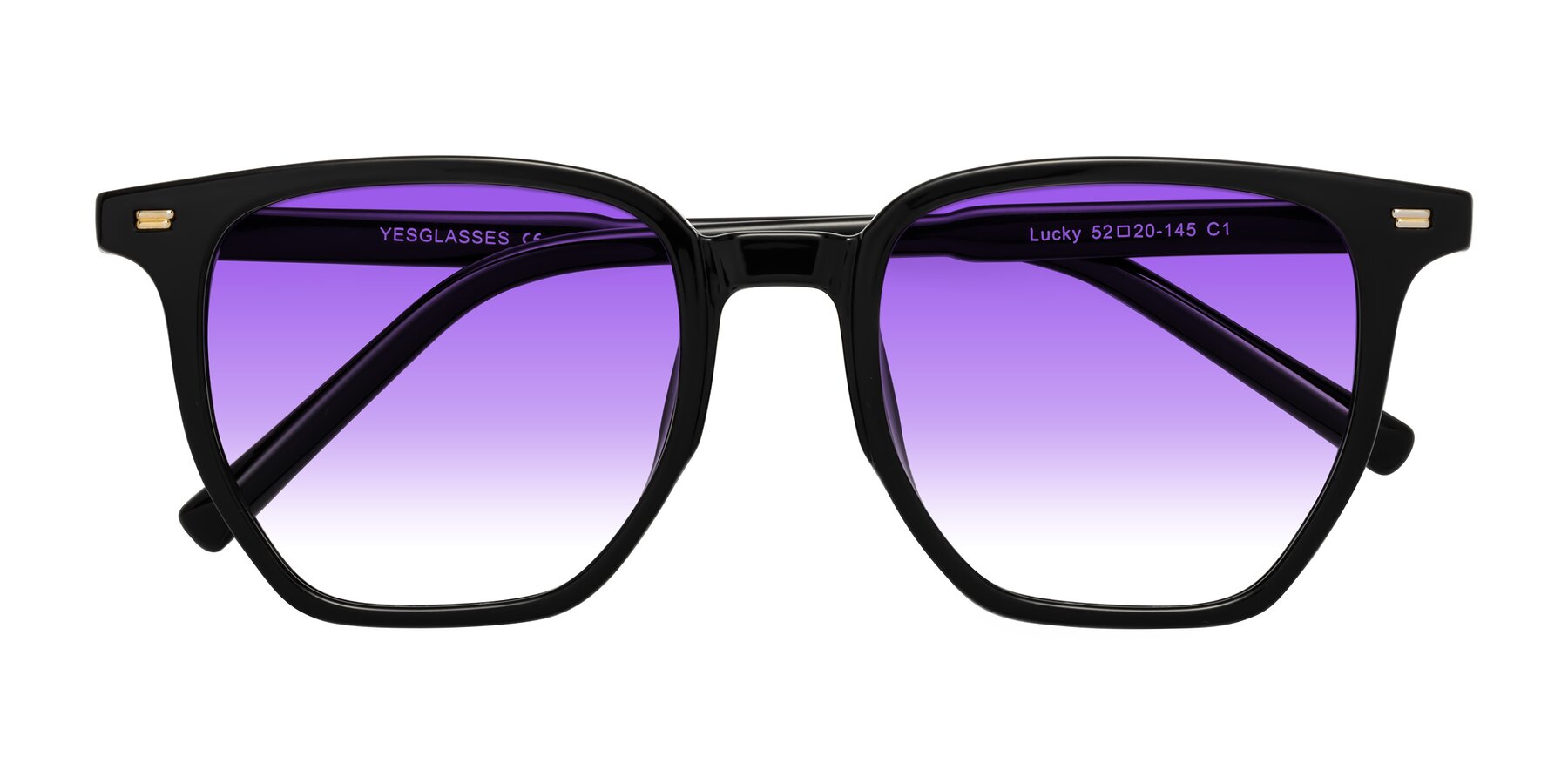 Folded Front of Lucky in Black with Purple Gradient Lenses