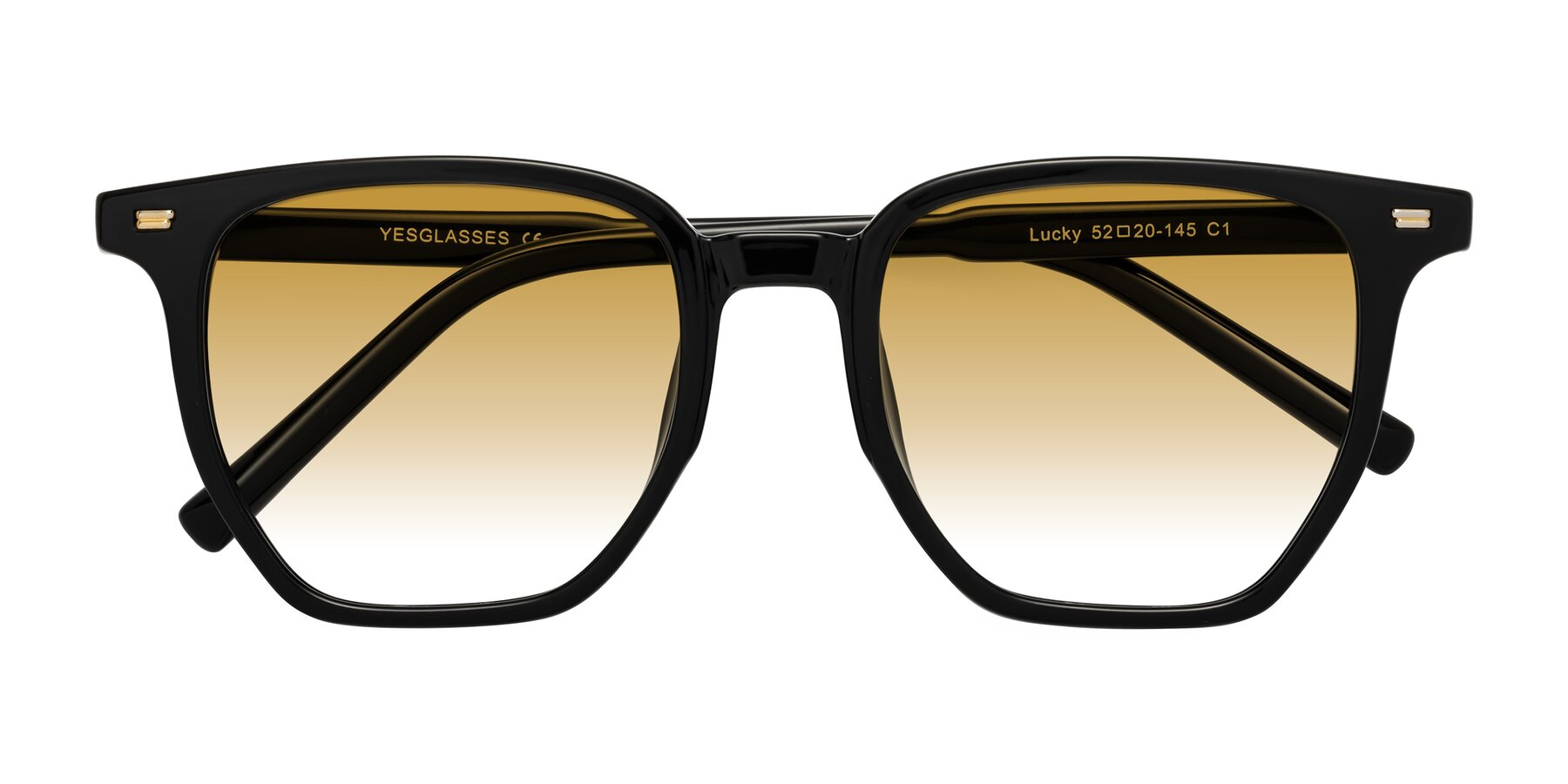 Folded Front of Lucky in Black with Champagne Gradient Lenses