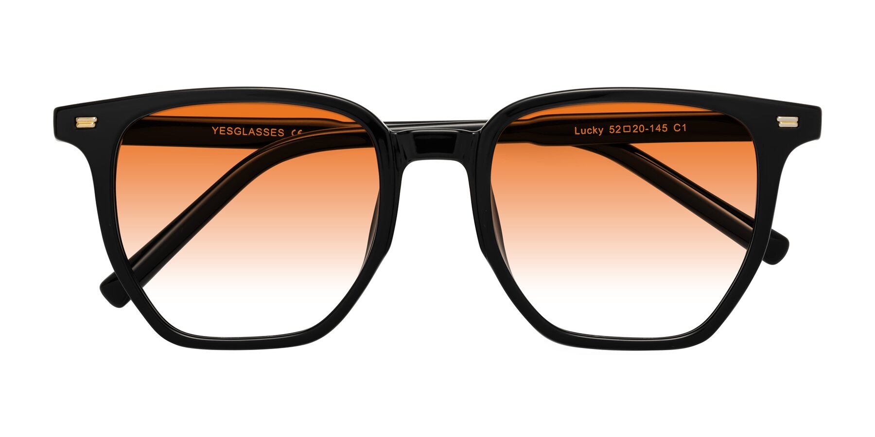 Folded Front of Lucky in Black with Orange Gradient Lenses