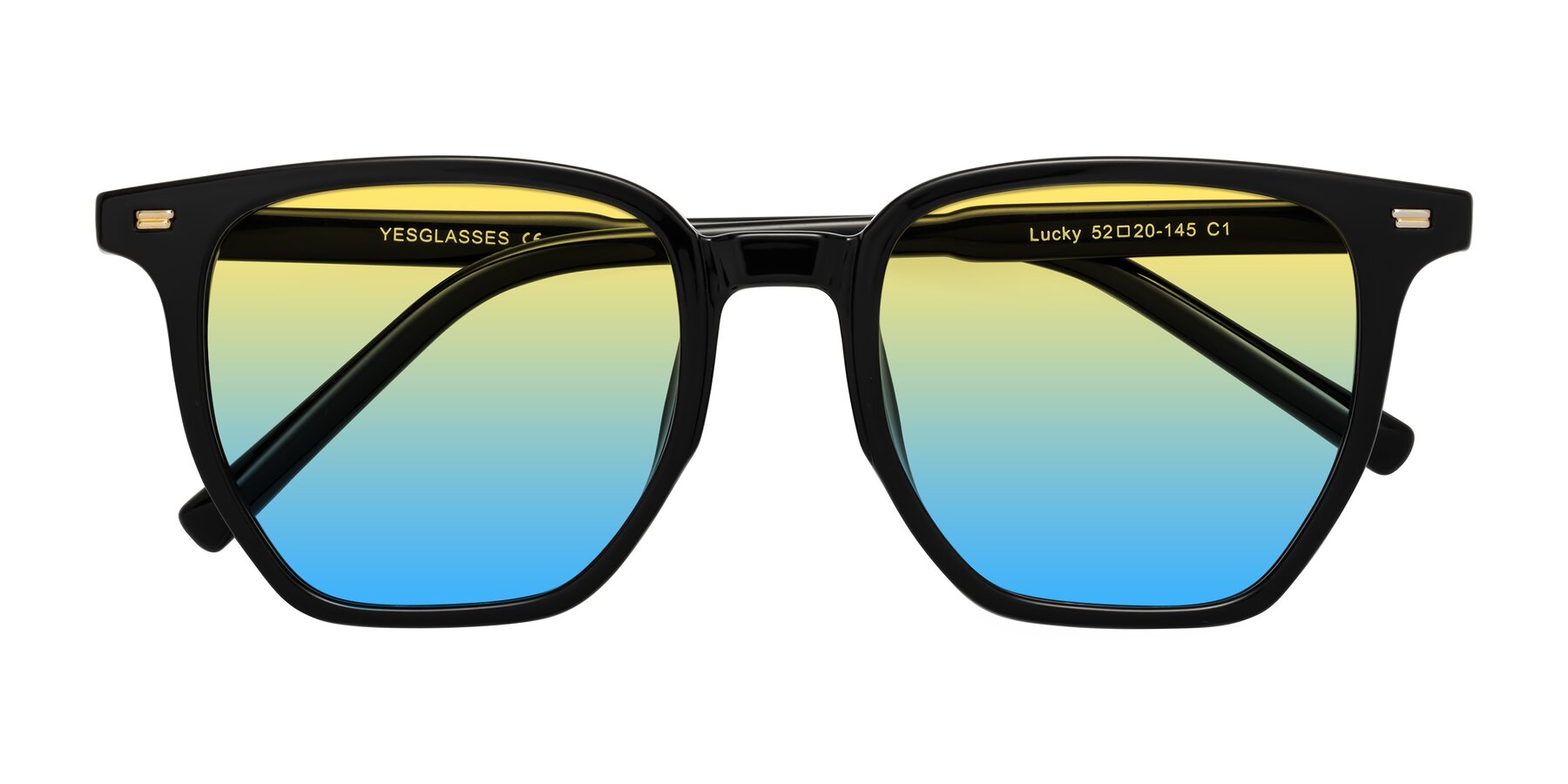 Folded Front of Lucky in Black with Yellow / Blue Gradient Lenses