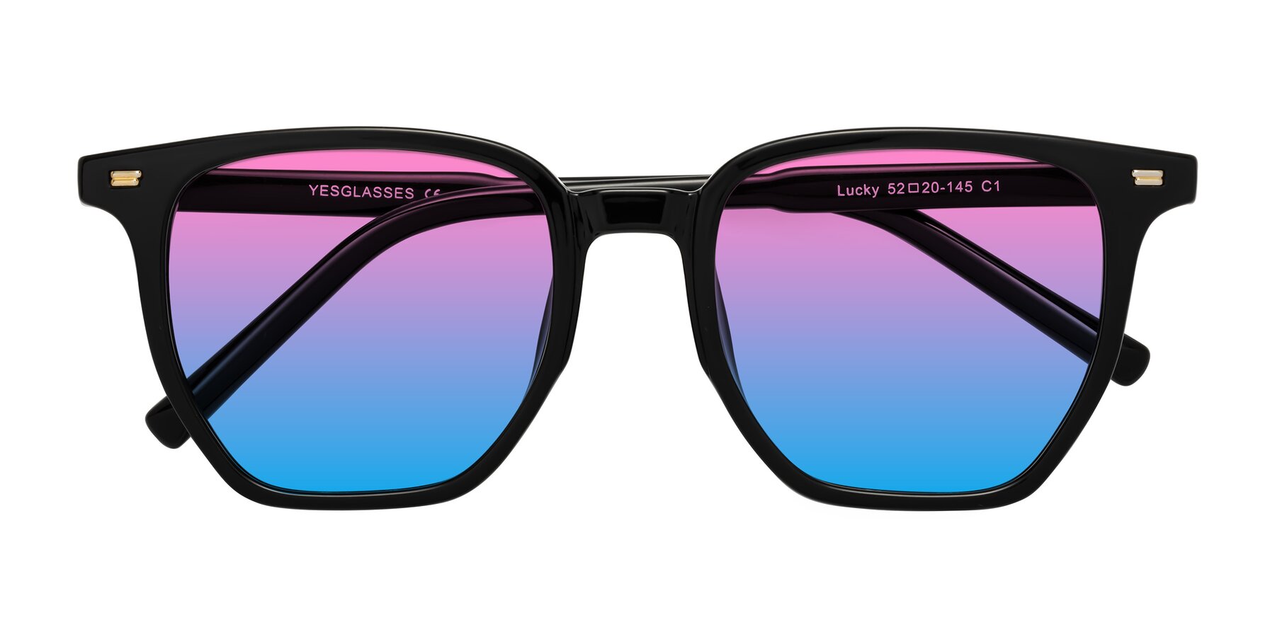 Folded Front of Lucky in Black with Pink / Blue Gradient Lenses