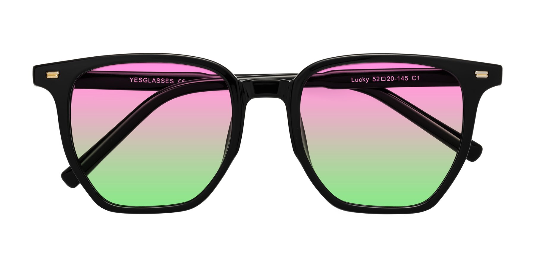 Folded Front of Lucky in Black with Pink / Green Gradient Lenses