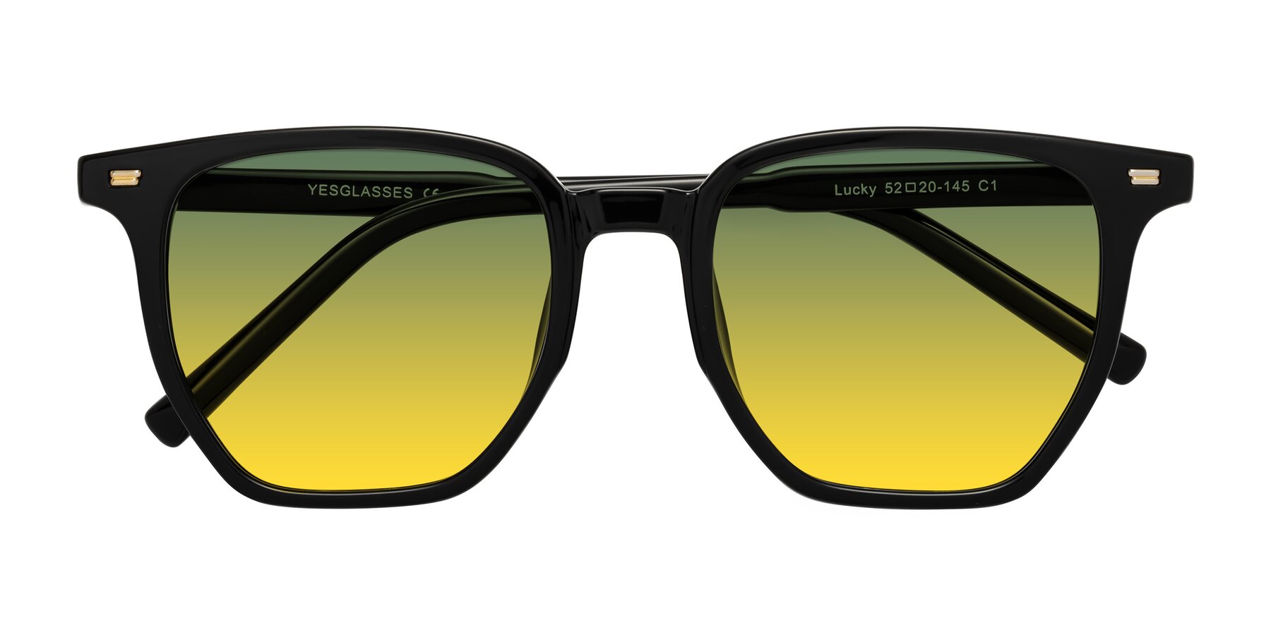 Folded Front of Lucky in Black with Green / Yellow Gradient Lenses