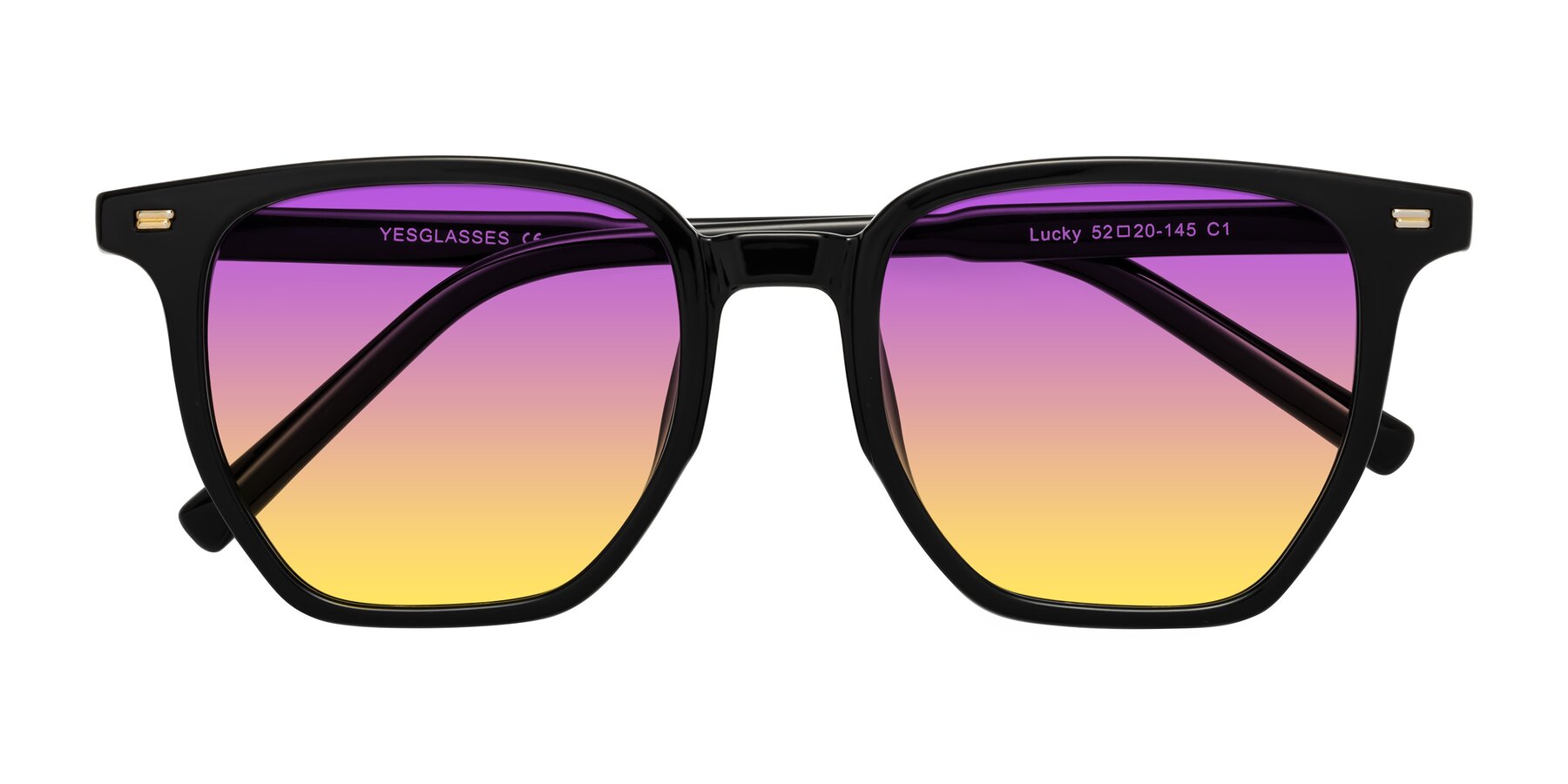 Folded Front of Lucky in Black with Purple / Yellow Gradient Lenses